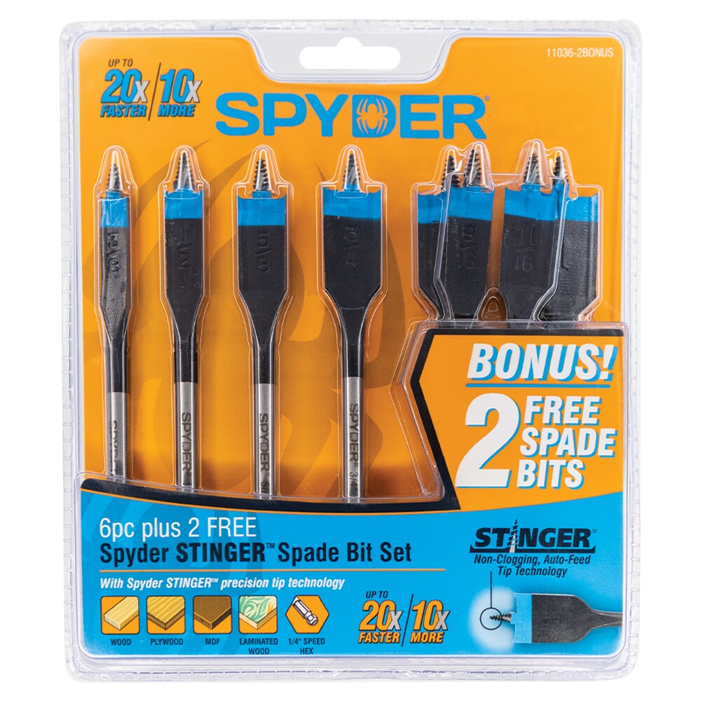 Set de brocas de pala para perforar madera Spyder Stinger de 6 piezas x 6 pulgadas - 11036-2 BONO