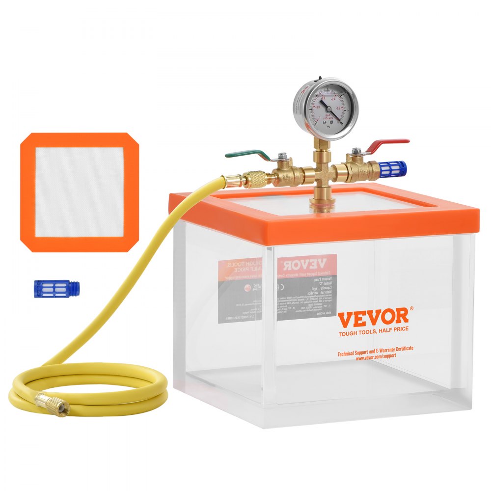 VEVOR 2 Gallon Vacuum Chamber, Upgraded Multipurpose Acrylic Vacuum Degassing Chamber, Transparent Vacuum Chamber, for Resin Degassing, Silica Gel Degassing, Gypsum Degassing and Vacuum Extraction - YKLZKQYKL2GAAHHNZV0