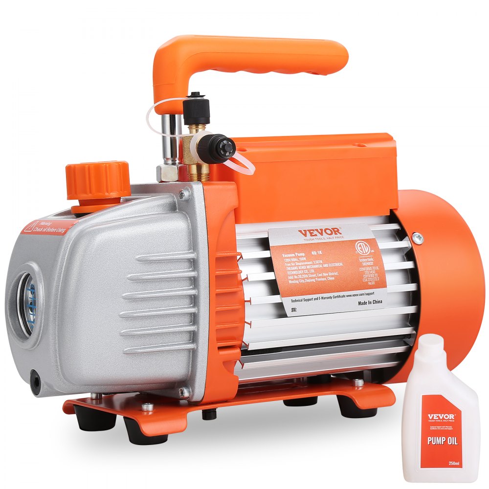 VEVOR 1/5 HP Single Stage Vacuum Pump, 3.5 CFM, 120V AC Air Conditioning Conditioner Vacuum Pump, 1/4" SAE Male 1/2" ACME Male Inlet, for HVAC Repair, Refrigeration Maintenance, Resin Degassing - KDZKBLJ150WA1NDONV1