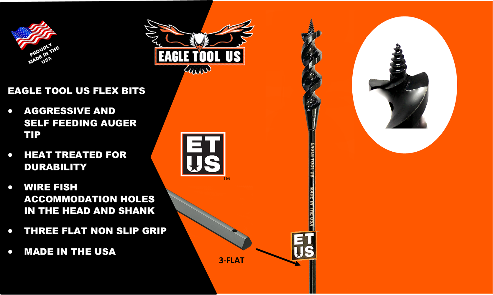 Broca flexible de estilo barrena de 1 pulgada x 24 pulgadas para perforación de madera - EA10024 de Eagle Tool US