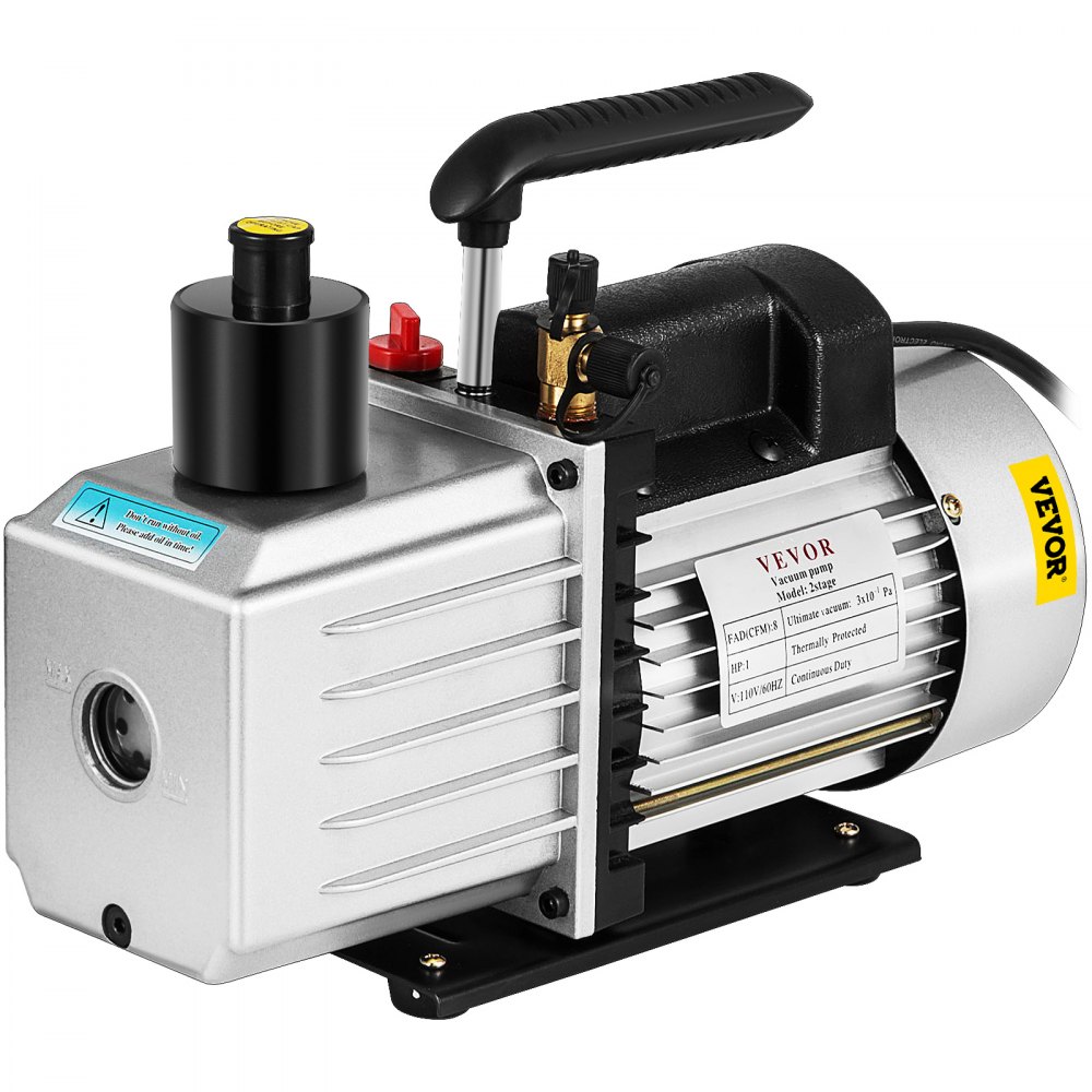 8CFM Two-Stage Rotary Vane Professional Vacuum Pump (15Micron, 1HP, 1/4"flare 3/8 SAE 1/2"ACME inlet) - 8CFM1HPZKB0000001V1