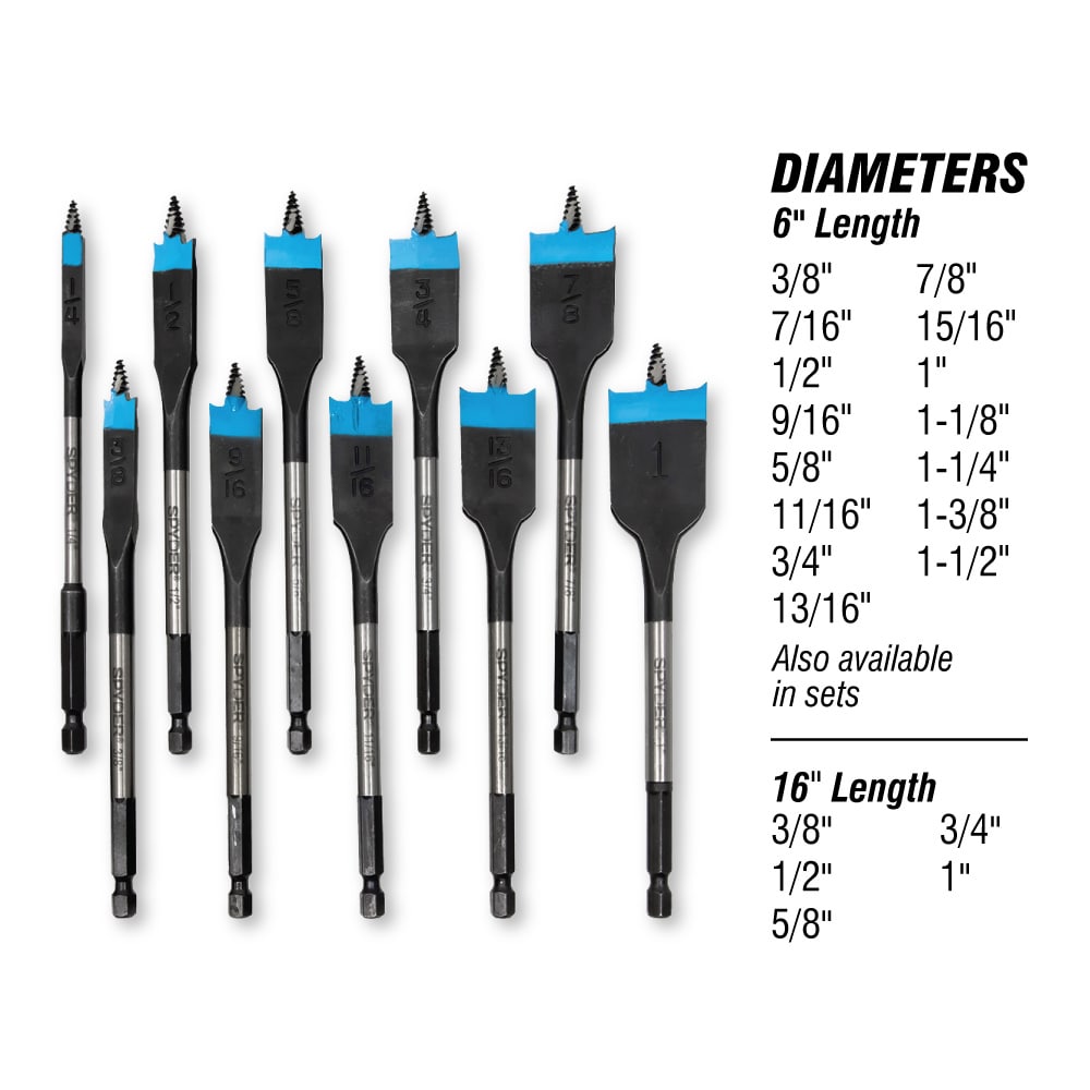 Juego de 2 piezas de brocas planas para madera de 1/2 pulg. x 6 pulg. Spyder Stinger - 11029