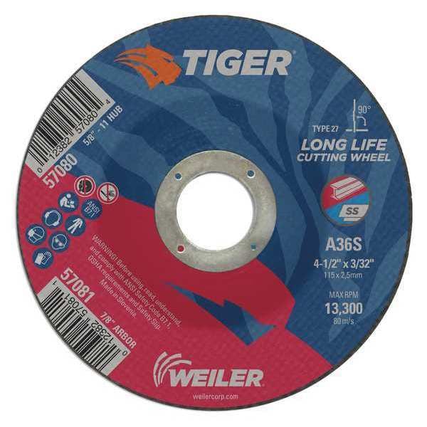 Rueda de corte de Weiler, Tipo 27, 0.0938 pulgadas de grosor, óxido de aluminio - 57081