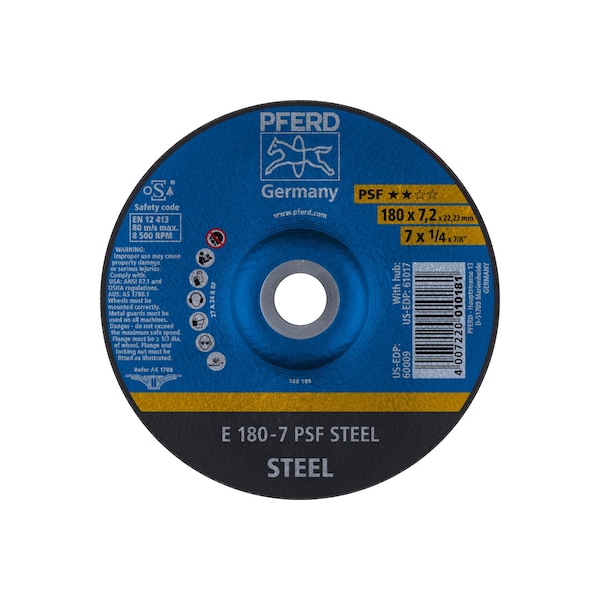 Pferd 7" x 1/4 Rueda de esmerilado, 7/8" A.H. - PSF ACERO - Tipo 27 - 60009