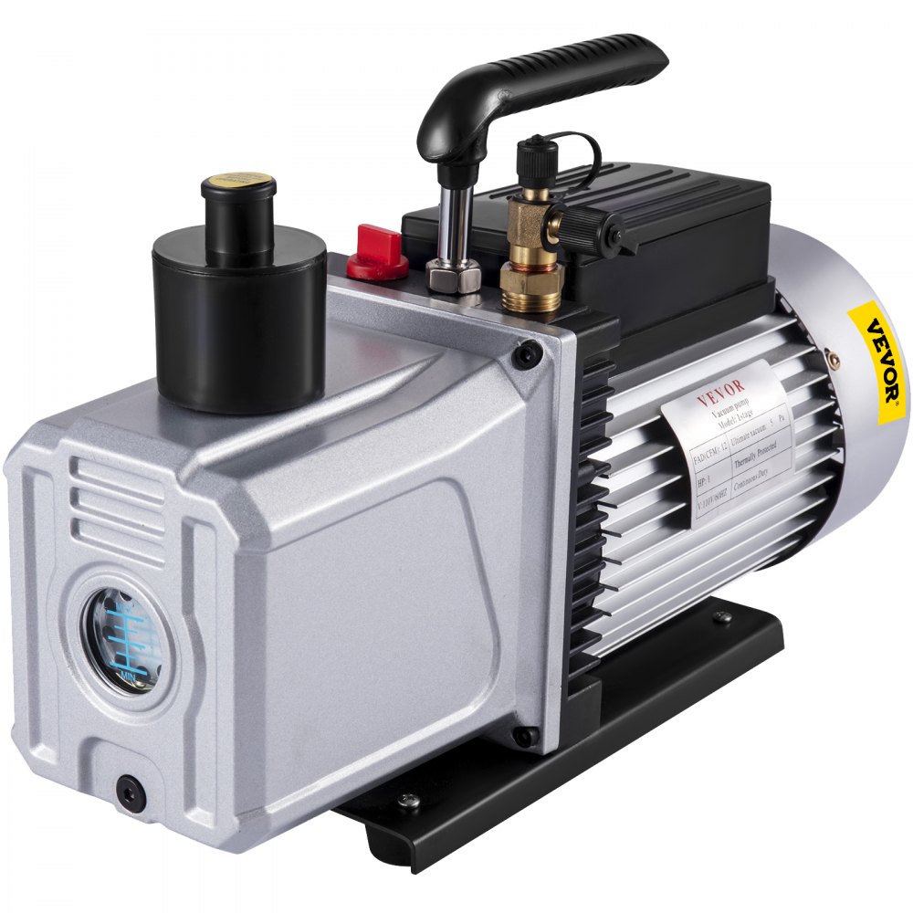 VEVOR Vacuum Pump 12CFM 1 HP Single Stage Air Conditioning Vacuum Pump 110V 5PA Ultimate Vacuum Refrigerant HVAC Air Tool Rotary Vane Vacuum Pump for Automobile Vacuum Evacuation (1-Stage, 12CFM) - 12CFM1HPDJZKB0001V1