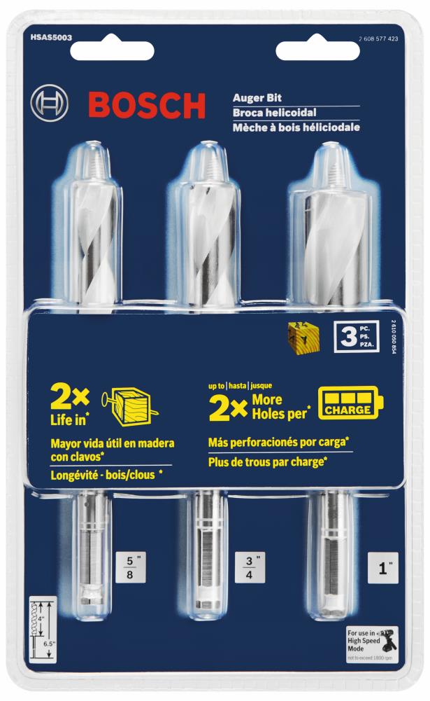 Juego de brocas para taladro de barrena para madera de 3 piezas x 6-1/2 pulgadas Bosch - HSAS5003