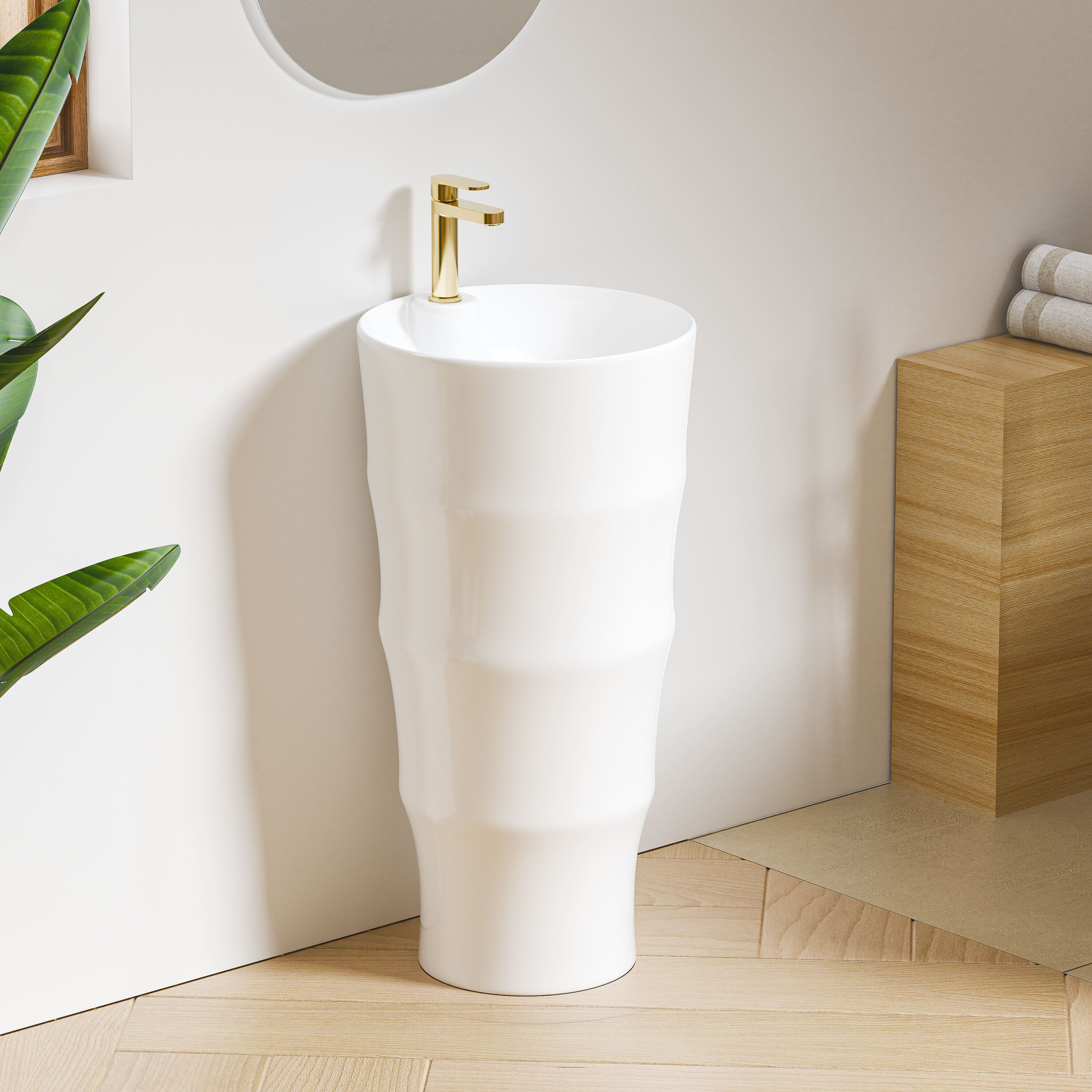 Eridanus Brooklyn Lavabo de pedestal moderno de porcelana vidriosa color blanco brillante (16.75 pulgadas x 32.5 pulgadas) - ERI-PB-414