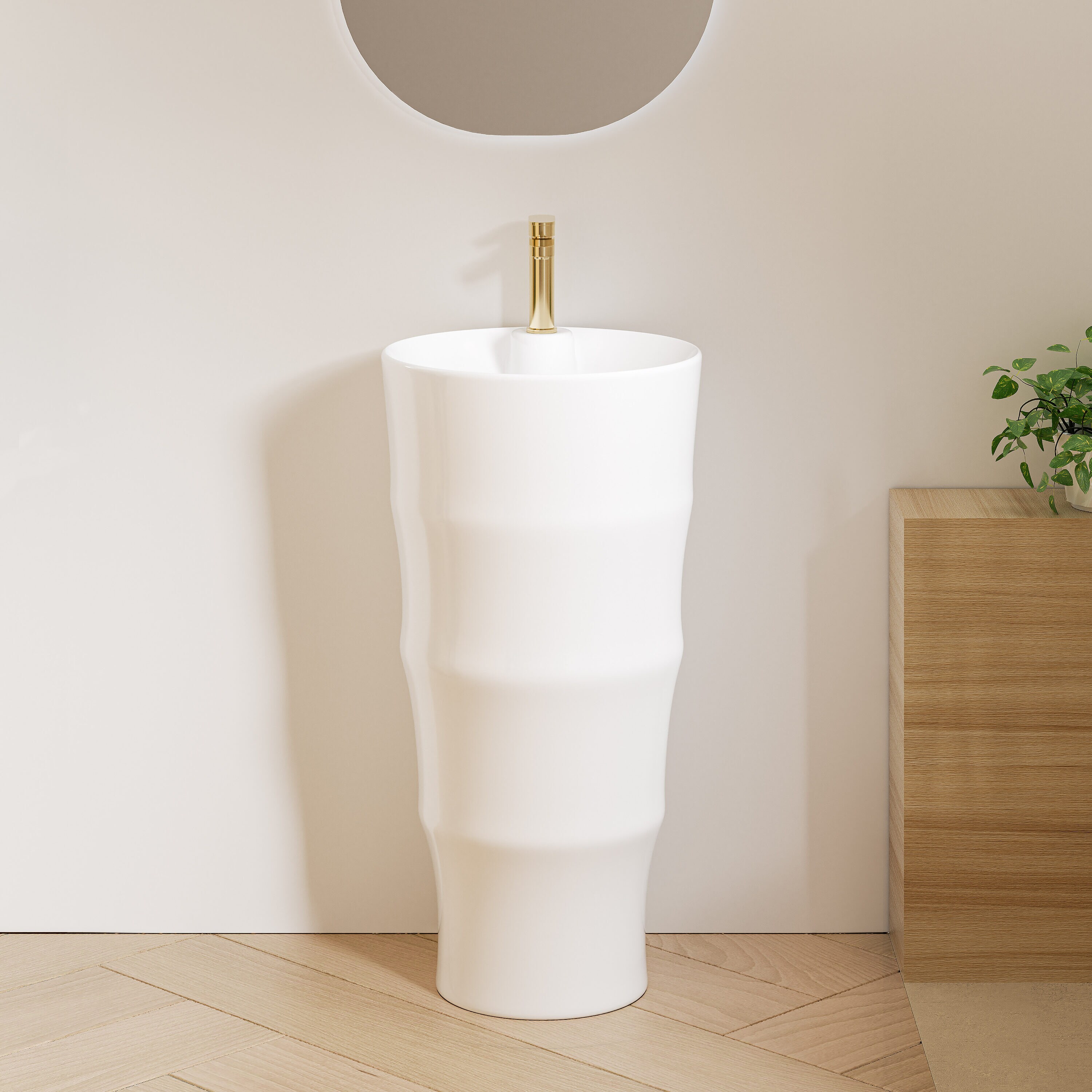 Eridanus Brooklyn Lavabo de pedestal moderno de porcelana vidriosa color blanco brillante (16.75 pulgadas x 32.5 pulgadas) - ERI-PB-414