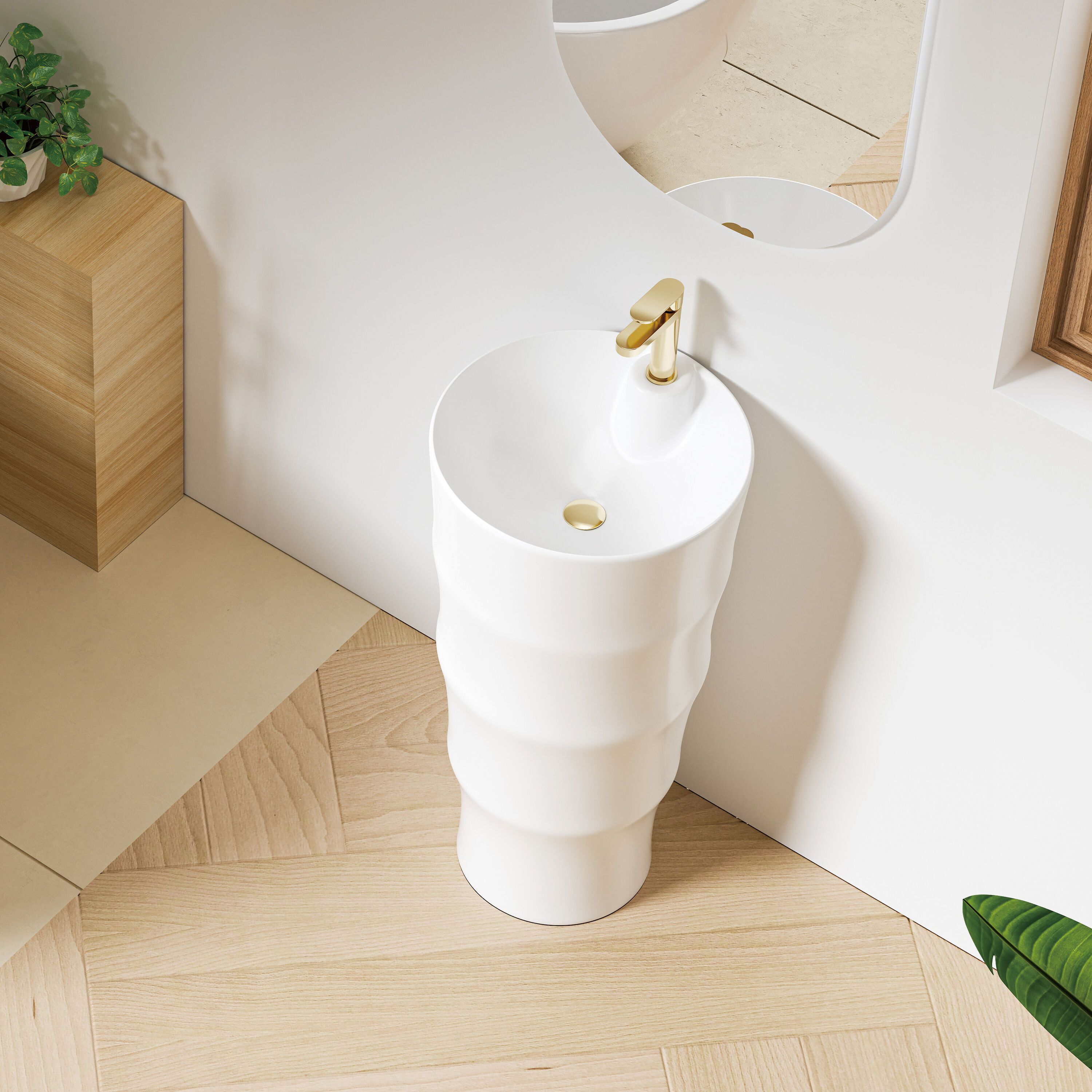 Eridanus Brooklyn Lavabo de pedestal moderno de porcelana vidriosa color blanco brillante (16.75 pulgadas x 32.5 pulgadas) - ERI-PB-414