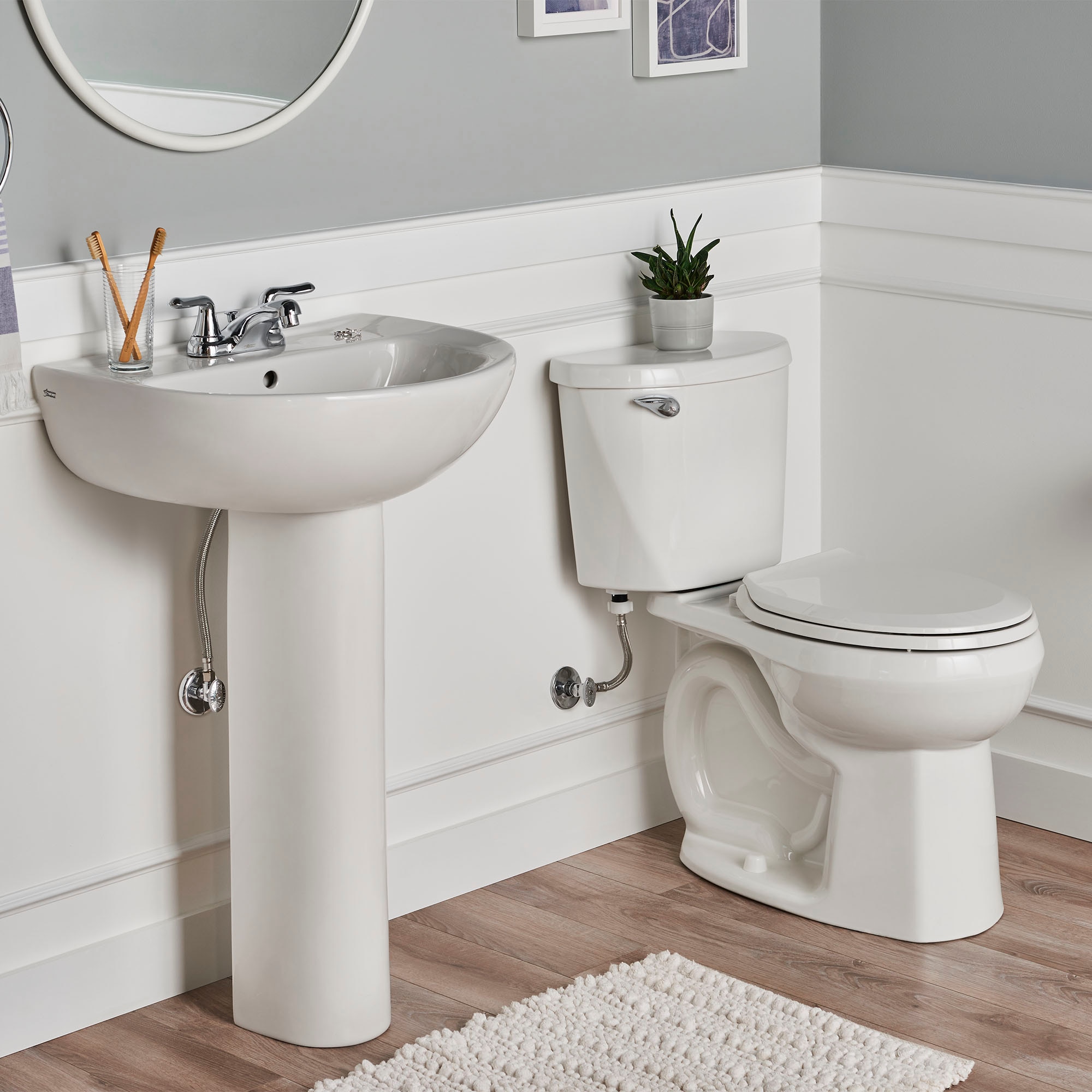 Fregadero con pedestal de porcelana vitrificada color blanco American Standard Mainstream (22 pulgadas x 17.5 pulgadas x 34.25 pulgadas) - 0467400R.020