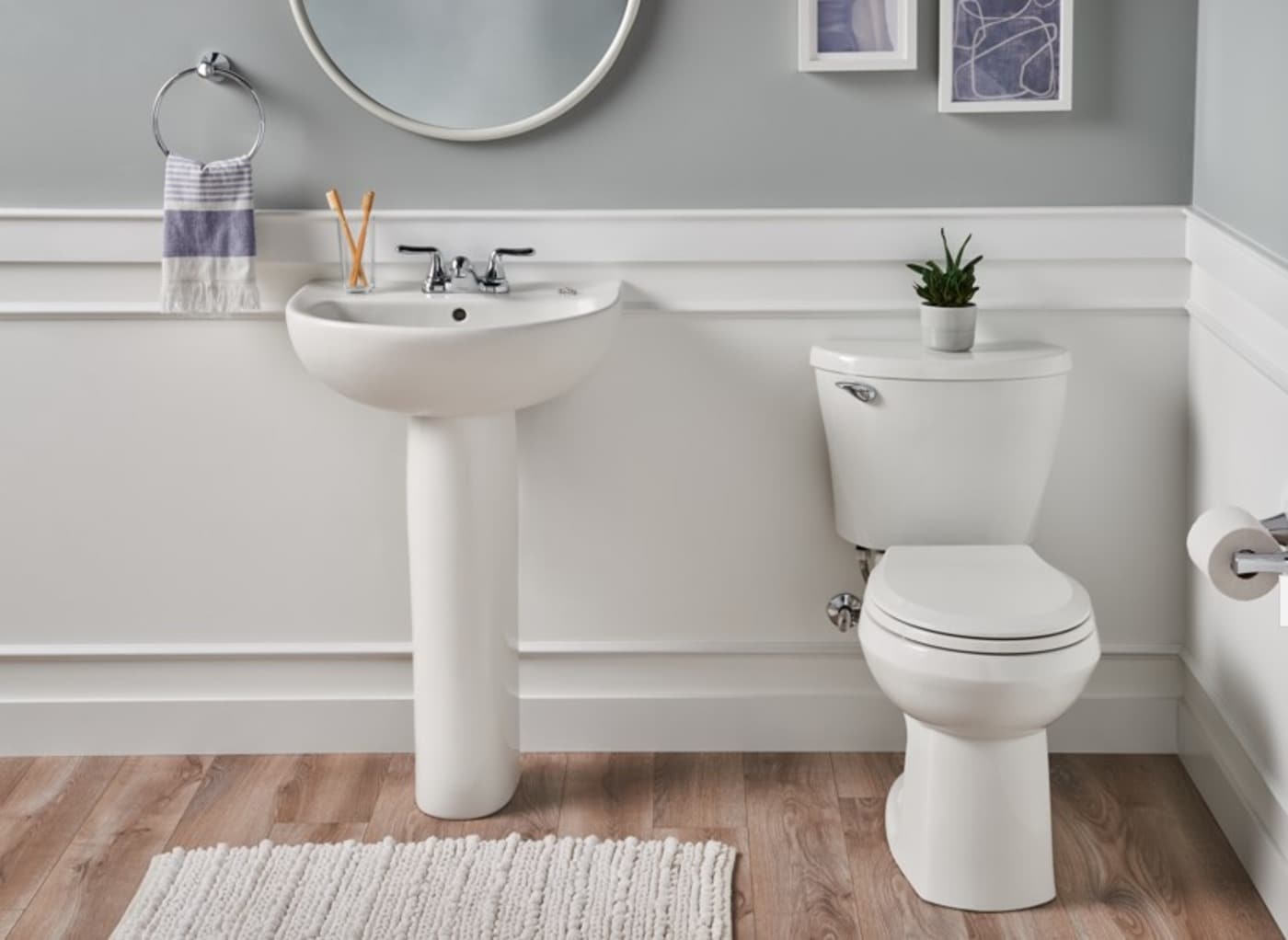 Fregadero con pedestal de porcelana vitrificada color blanco American Standard Mainstream (22 pulgadas x 17.5 pulgadas x 34.25 pulgadas) - 0467400R.020