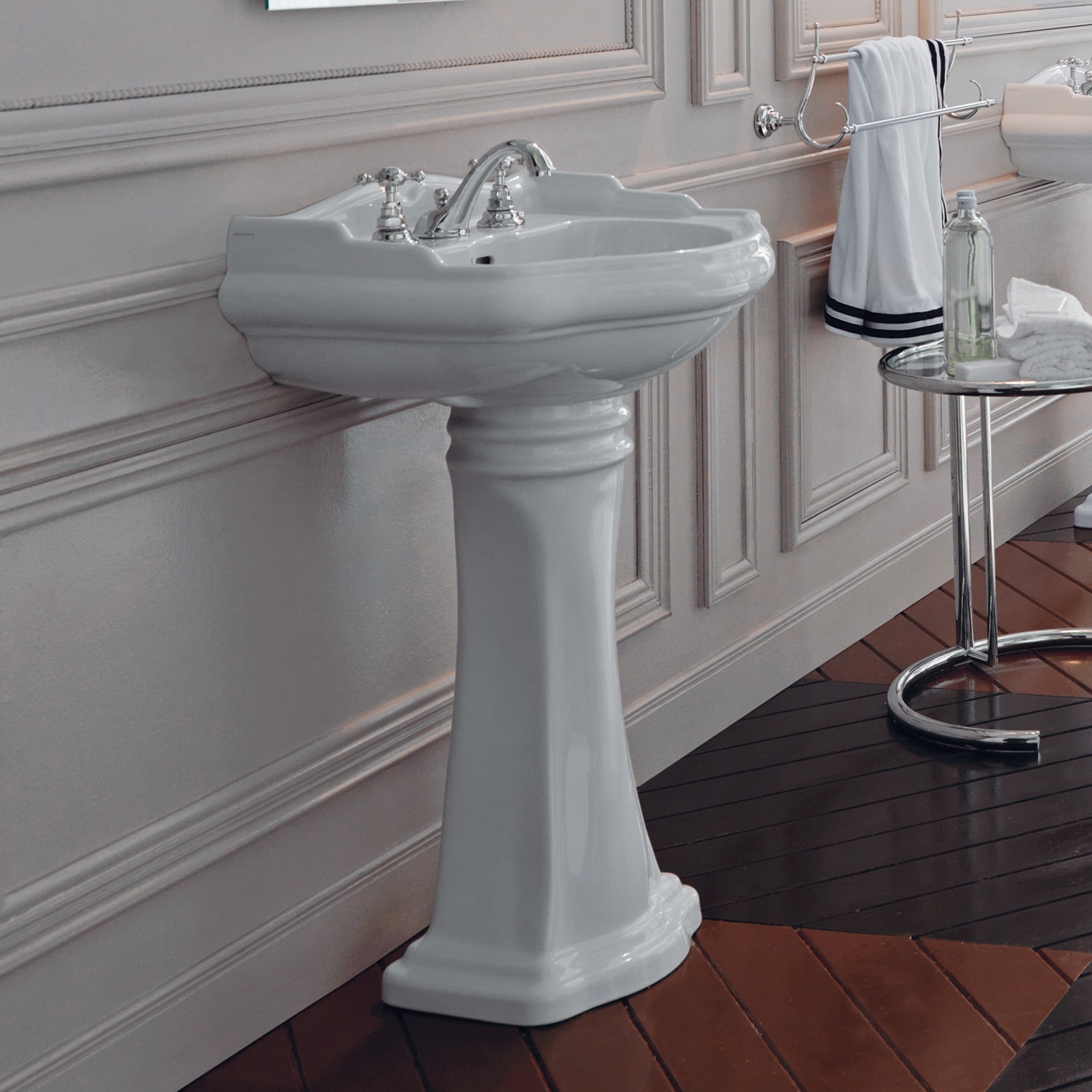 Colecciones de Baño WS Bath Collections Heritage WSBC Combo de Lavabo de Pedestal de Cerámica Blanca Moderna de Fireclay (21.7 pulgadas x 18.3 pulgadas x 33.8 pulgadas) - HERITAGEWSBC45.01+70