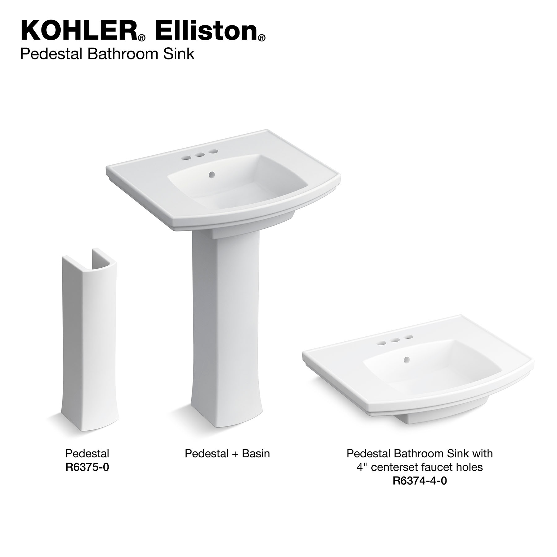Base de lavabo en pedestal de porcelana vitrificada blanca Elliston de KOHLER (6.5 pulg. x 7.44 pulg. x 29 pulg.) - R6375-0