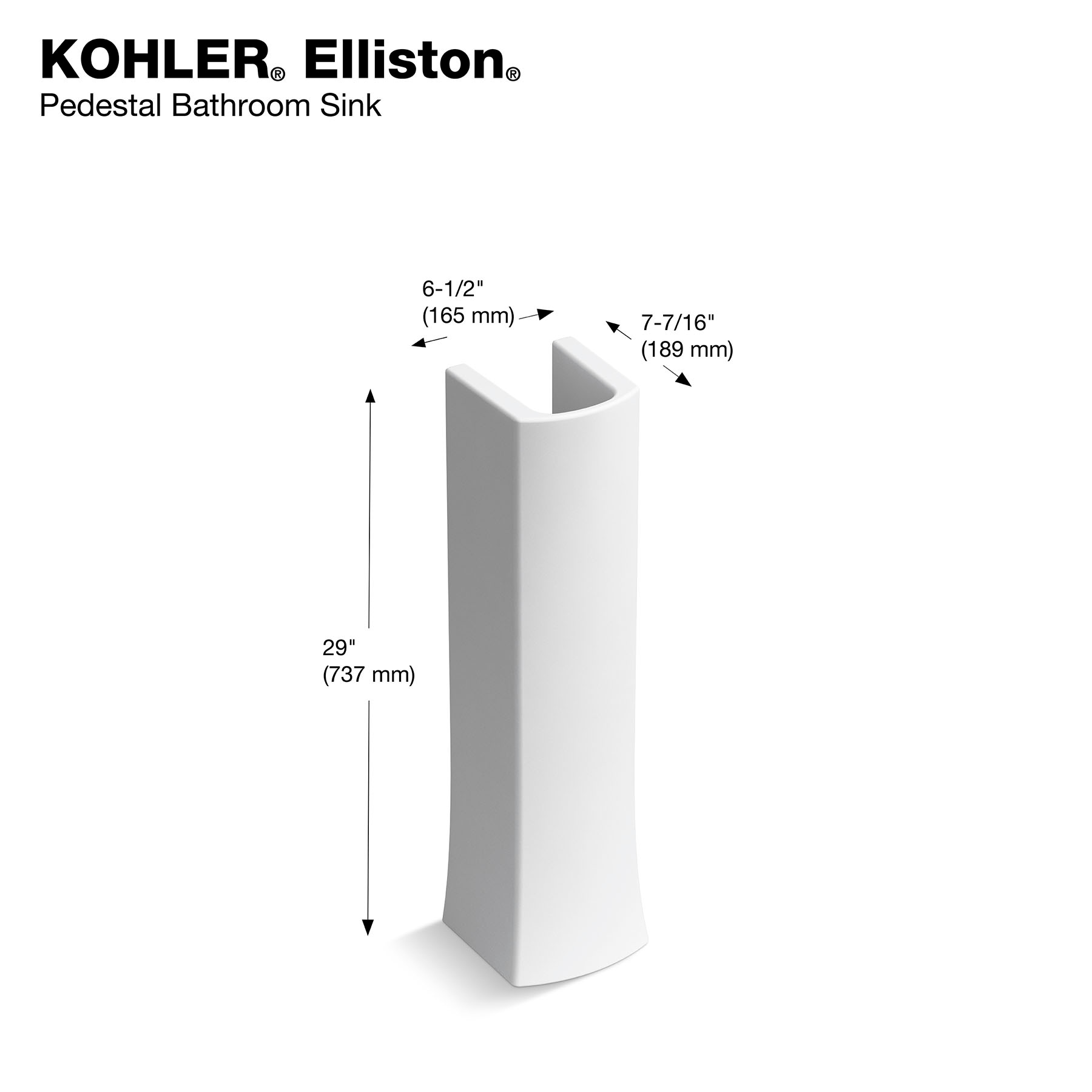 Base de lavabo en pedestal de porcelana vitrificada blanca Elliston de KOHLER (6.5 pulg. x 7.44 pulg. x 29 pulg.) - R6375-0
