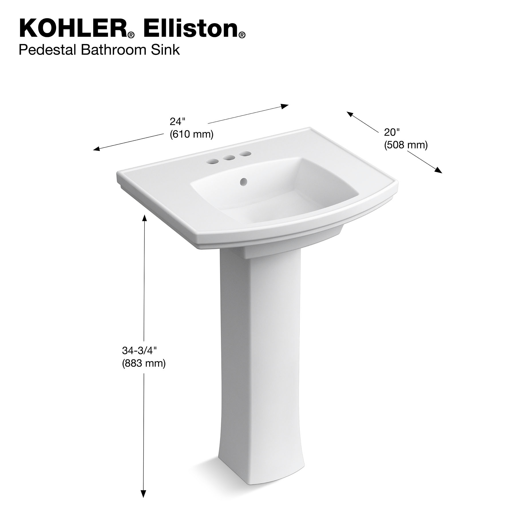 Base de lavabo en pedestal de porcelana vitrificada blanca Elliston de KOHLER (6.5 pulg. x 7.44 pulg. x 29 pulg.) - R6375-0
