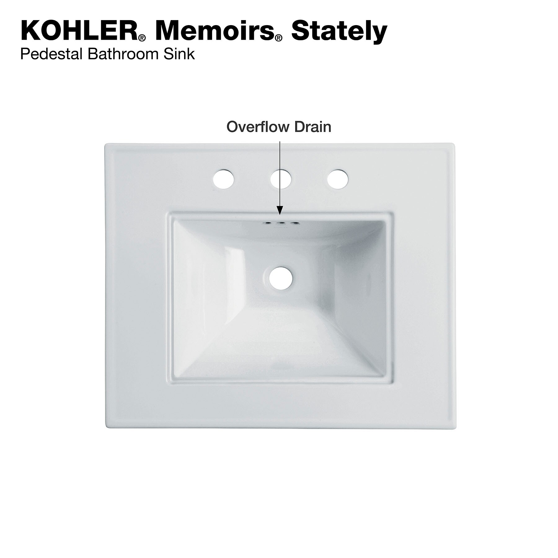 Kohler Memoirs Lavabo de Pedestal Blanco de Arcilla de Fuego (24.5 pulgadas x 20.5 pulgadas x 8.625 pulgadas) - R2345-8-0