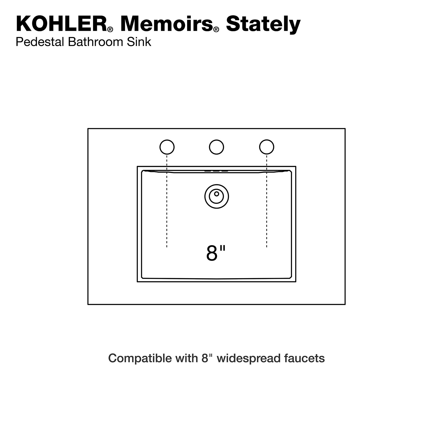 Kohler Memoirs Lavabo de Pedestal Blanco de Arcilla de Fuego (24.5 pulgadas x 20.5 pulgadas x 8.625 pulgadas) - R2345-8-0