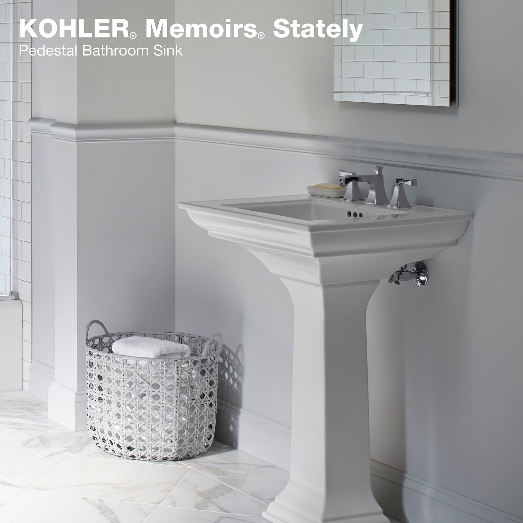 Base de lavabo con pedestal Memoirs de KOHLER en cerámica de fuego blanco (11.063 pulgadas x 10.188 pulgadas x 27.5 pulgadas) - R2267-0.