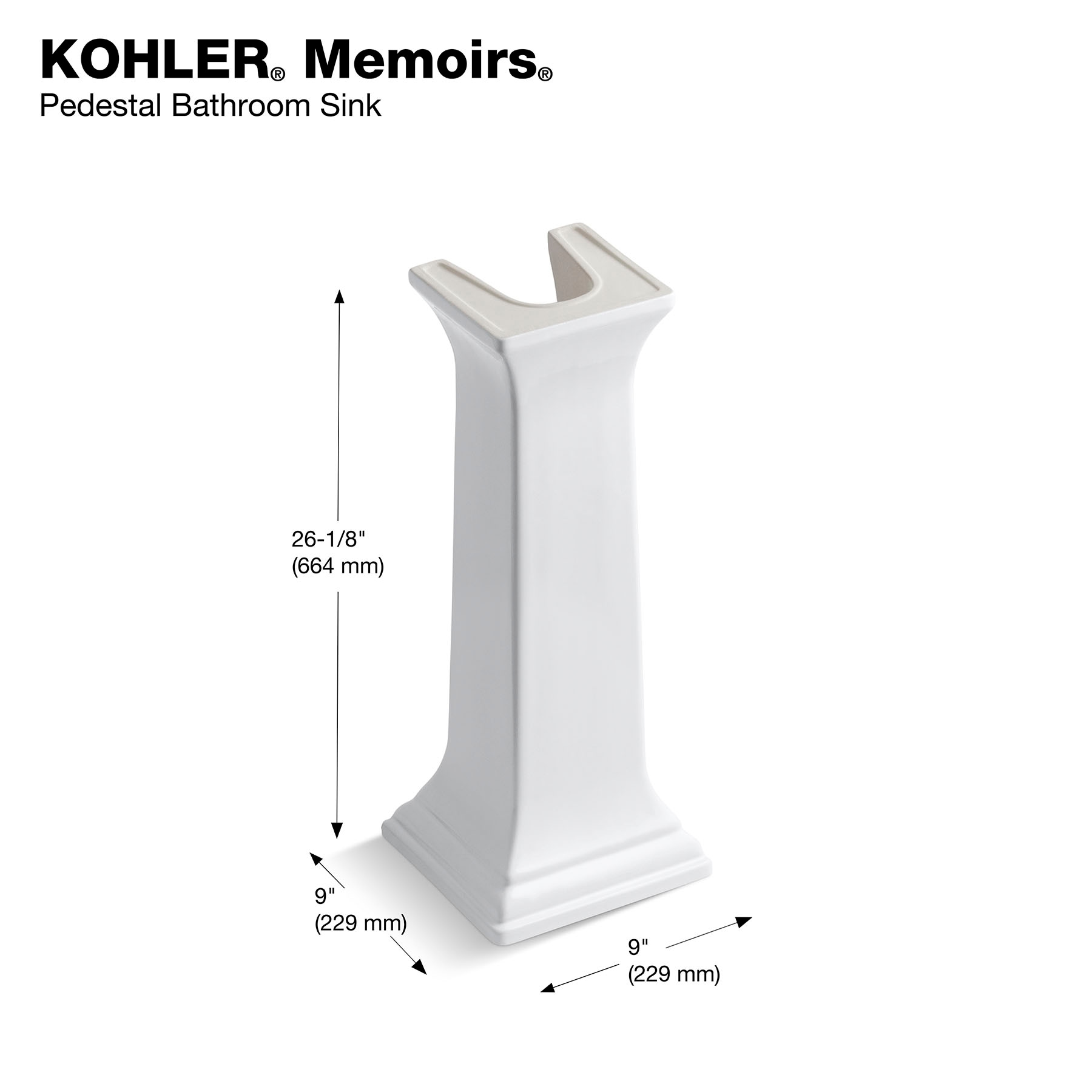 Base de lavabo con pedestal Memoirs de KOHLER en cerámica de fuego blanco (11.063 pulgadas x 10.188 pulgadas x 27.5 pulgadas) - R2267-0.