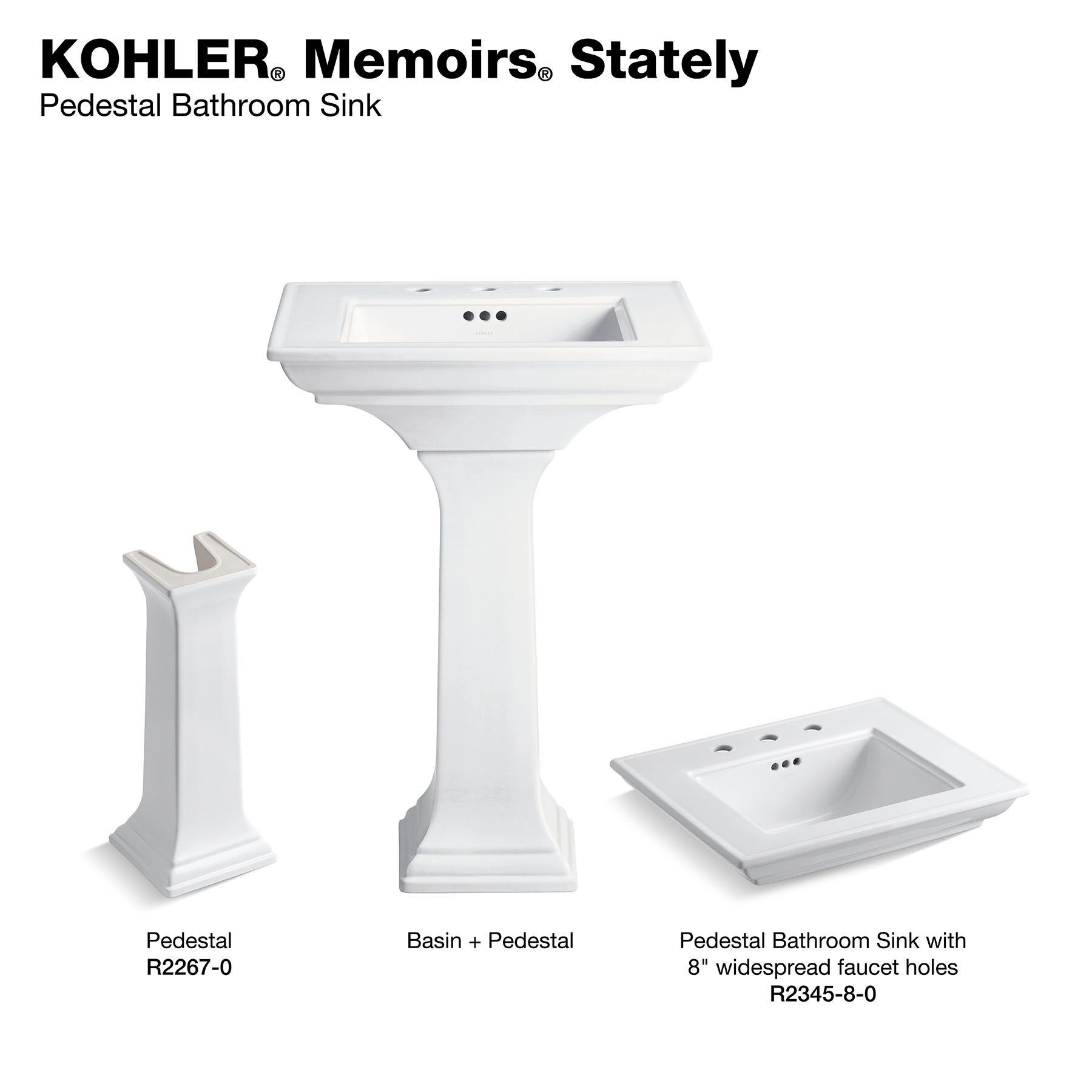 Base de lavabo con pedestal Memoirs de KOHLER en cerámica de fuego blanco (11.063 pulgadas x 10.188 pulgadas x 27.5 pulgadas) - R2267-0.
