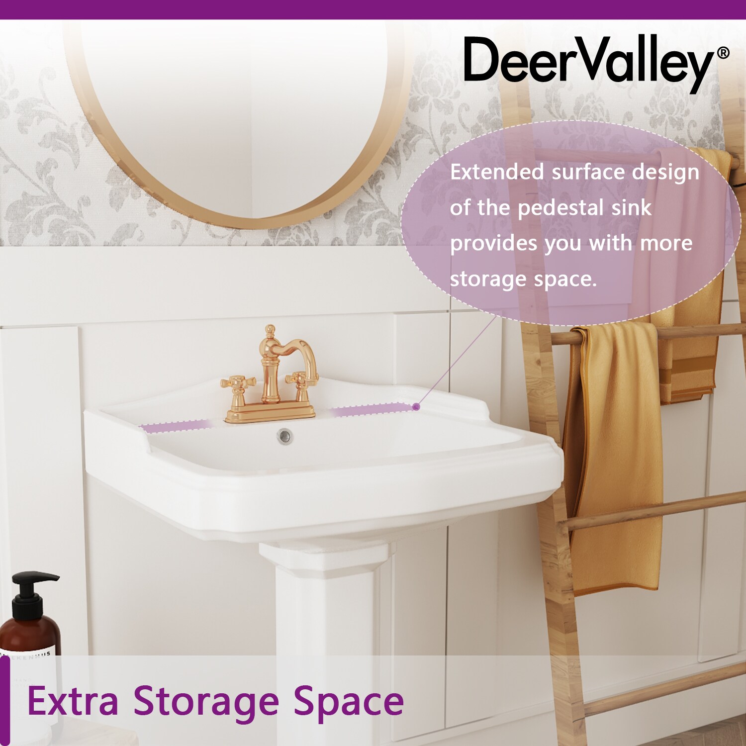 DeerValley Combo de Lavabo Pedestal en Cerámica Blanco (18.9 pulgadas x 23.03 pulgadas x 35.43 pulgadas) - DV-1P522
