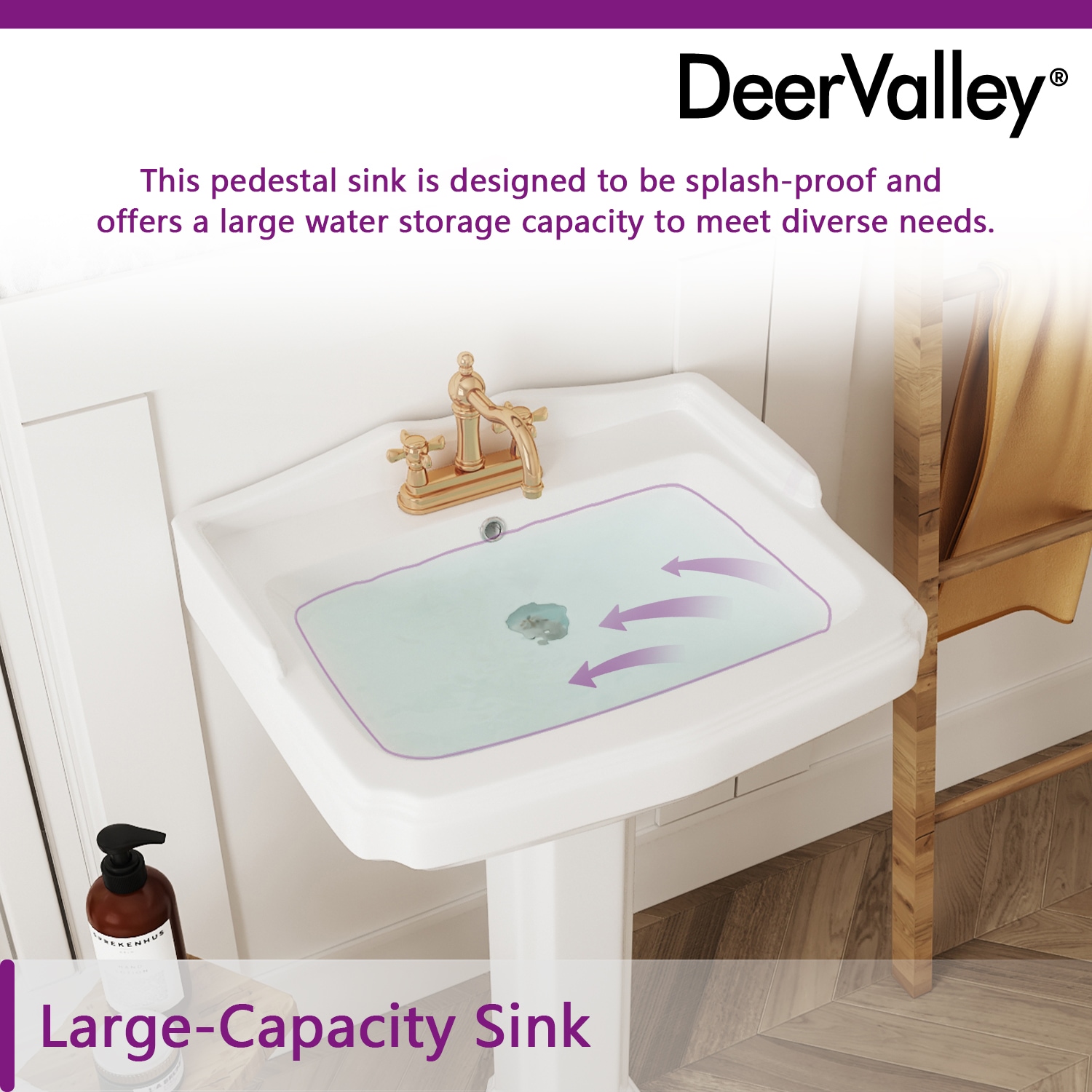 DeerValley Combo de Lavabo Pedestal en Cerámica Blanco (18.9 pulgadas x 23.03 pulgadas x 35.43 pulgadas) - DV-1P522