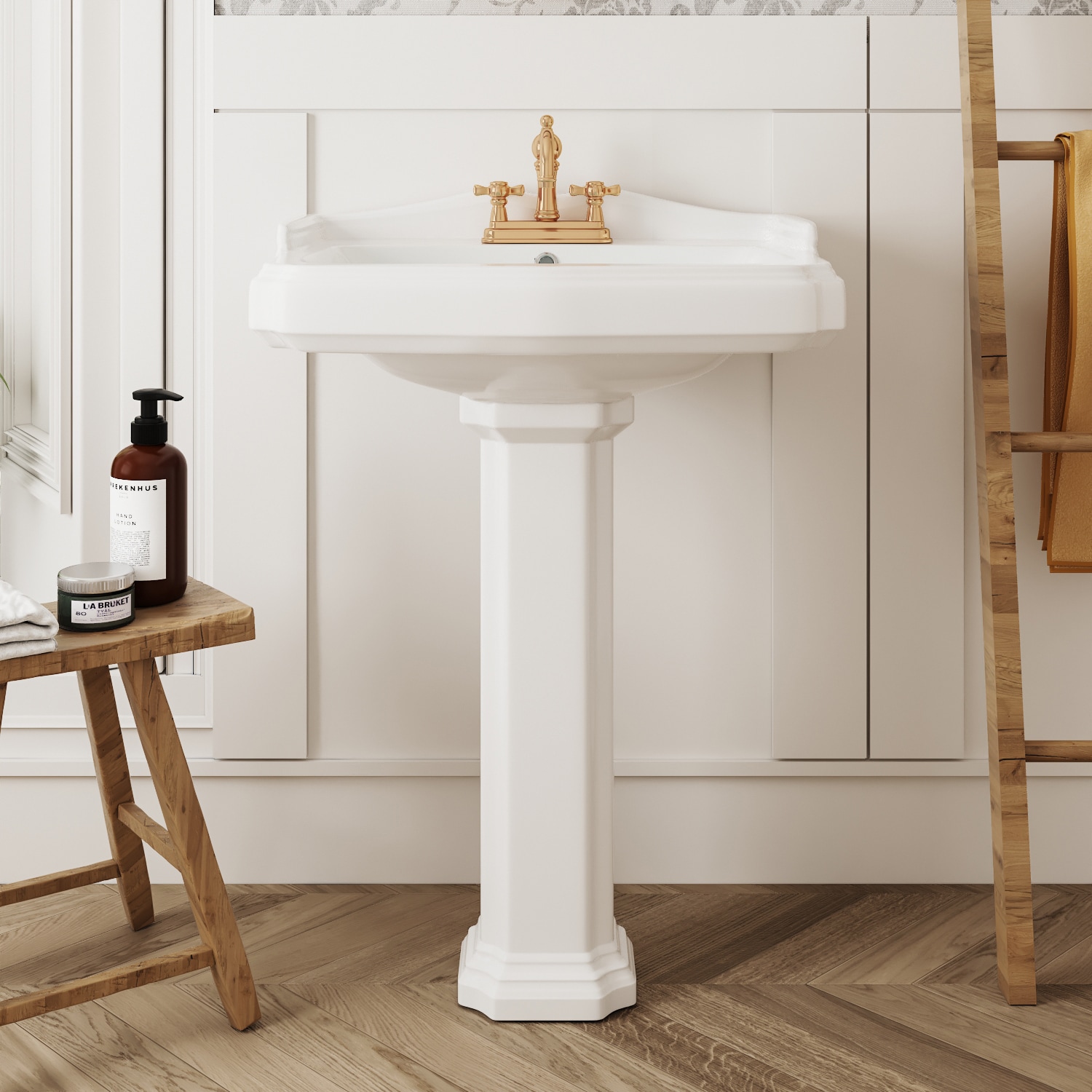 DeerValley Combo de Lavabo Pedestal en Cerámica Blanco (18.9 pulgadas x 23.03 pulgadas x 35.43 pulgadas) - DV-1P522