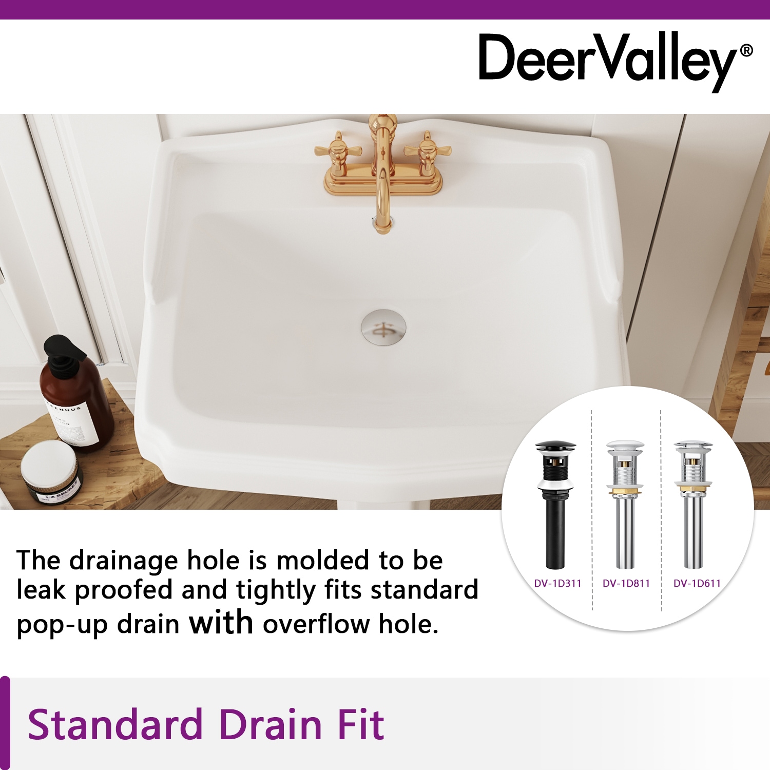 DeerValley Combo de Lavabo Pedestal en Cerámica Blanco (18.9 pulgadas x 23.03 pulgadas x 35.43 pulgadas) - DV-1P522