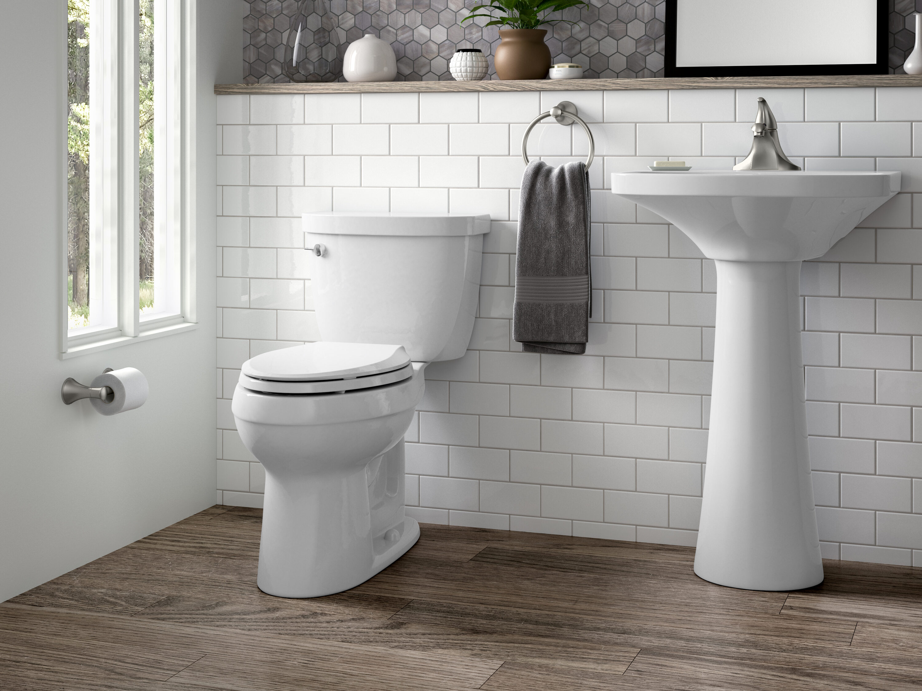 Combo de lavabo de pedestal en porcelana vitrificada blanca Cimarron de KOHLER (22.75 pulgadas x 18.88 pulgadas x 34.5 pulgadas) - 2362-1-0