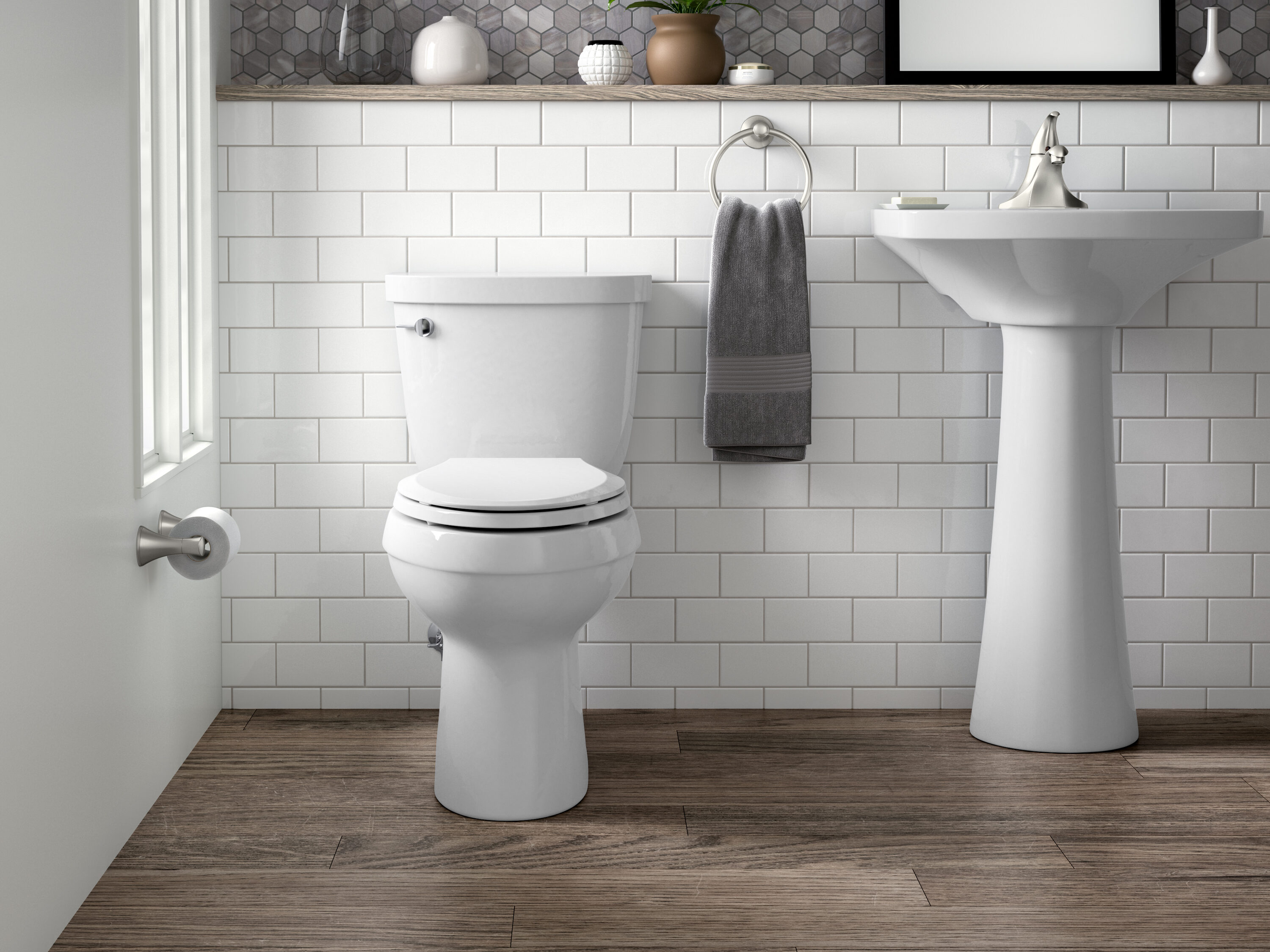 Combo de lavabo de pedestal en porcelana vitrificada blanca Cimarron de KOHLER (22.75 pulgadas x 18.88 pulgadas x 34.5 pulgadas) - 2362-1-0