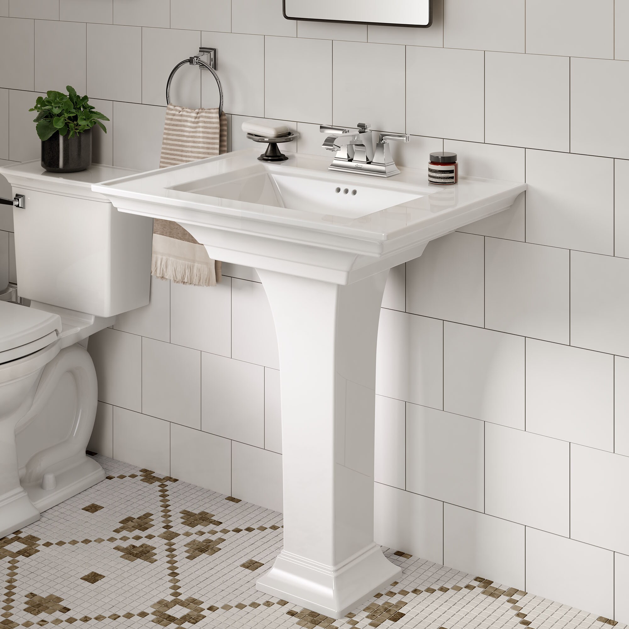 American Standard Town Square Lavabo de Pedestal de Cerámica de Fuego Blanco Combo (22.5 pulgadas x 30 pulgadas x 35.1875 pulgadas) - 0297400.020