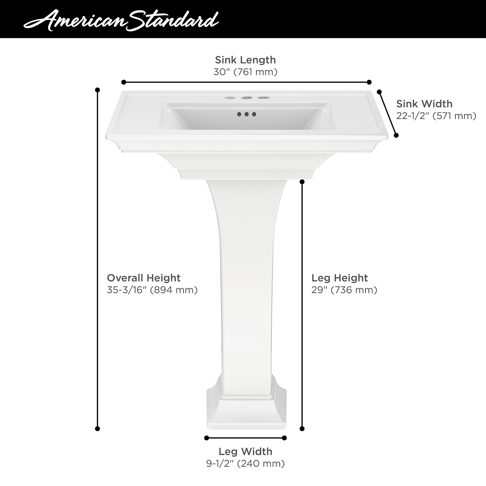 American Standard Town Square Lavabo de Pedestal de Cerámica de Fuego Blanco Combo (22.5 pulgadas x 30 pulgadas x 35.1875 pulgadas) - 0297400.020