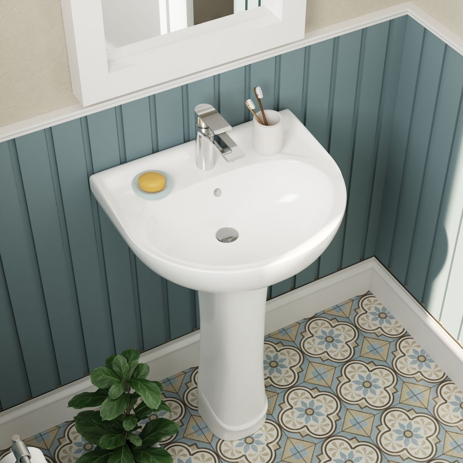 DeerValley Lavabo Pedestal de Cerámica Blanco Combo (16.54 pulgadas x 20.08 pulgadas x 32.09 pulgadas) - DV-1P525