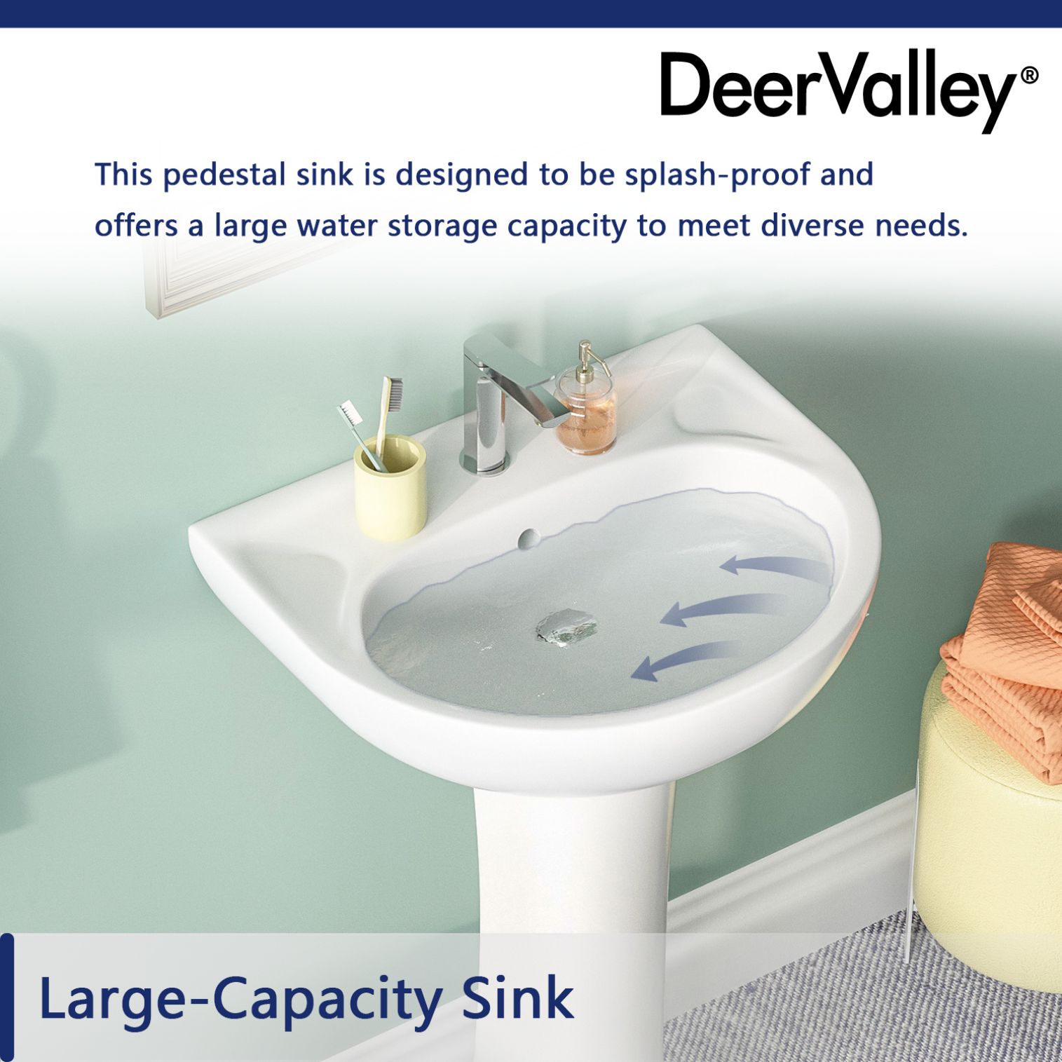 DeerValley Lavabo Pedestal de Cerámica Blanco Combo (16.54 pulgadas x 20.08 pulgadas x 32.09 pulgadas) - DV-1P525