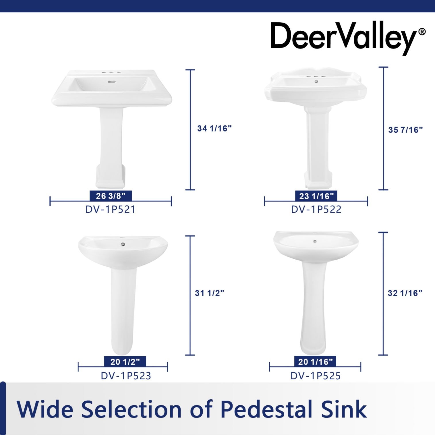 DeerValley Lavabo Pedestal de Cerámica Blanco Combo (16.54 pulgadas x 20.08 pulgadas x 32.09 pulgadas) - DV-1P525