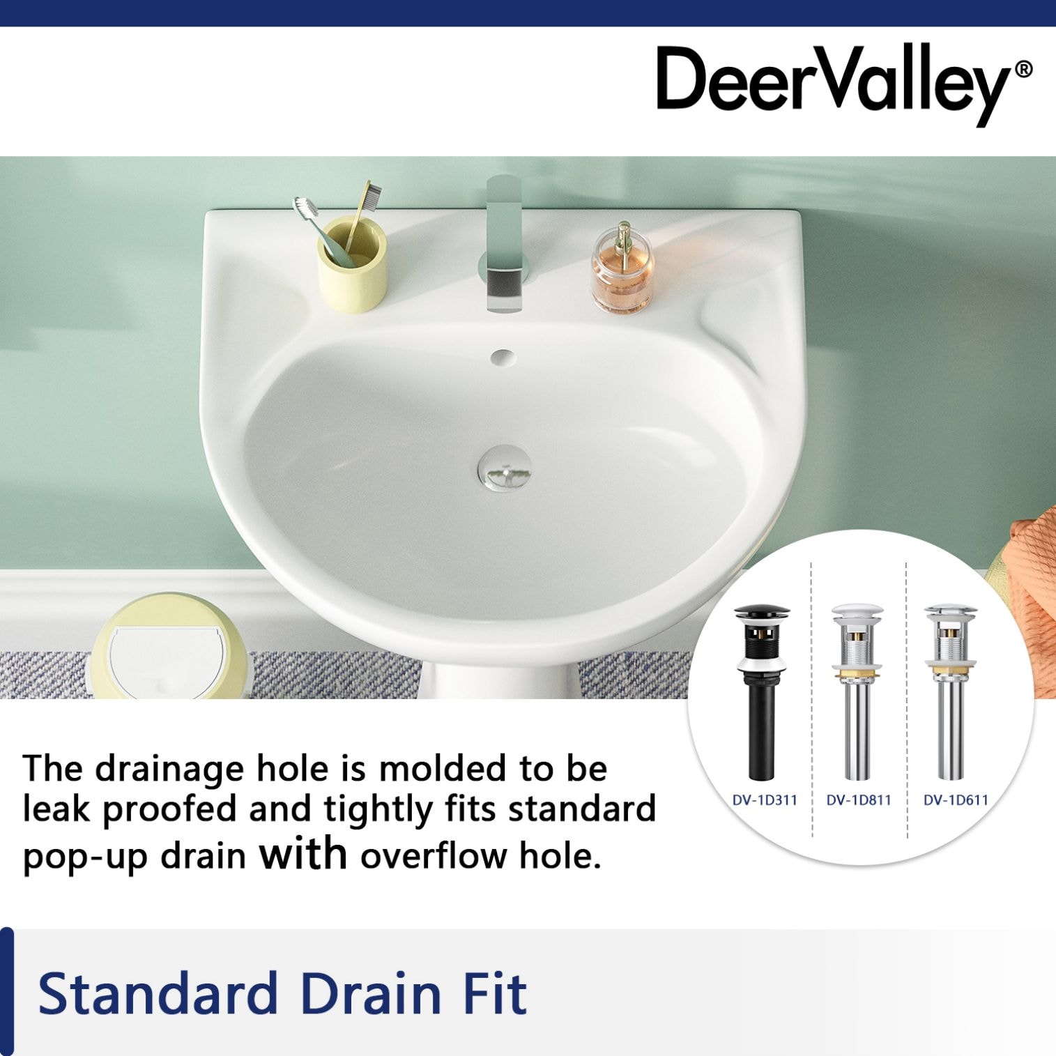 DeerValley Lavabo Pedestal de Cerámica Blanco Combo (16.54 pulgadas x 20.08 pulgadas x 32.09 pulgadas) - DV-1P525