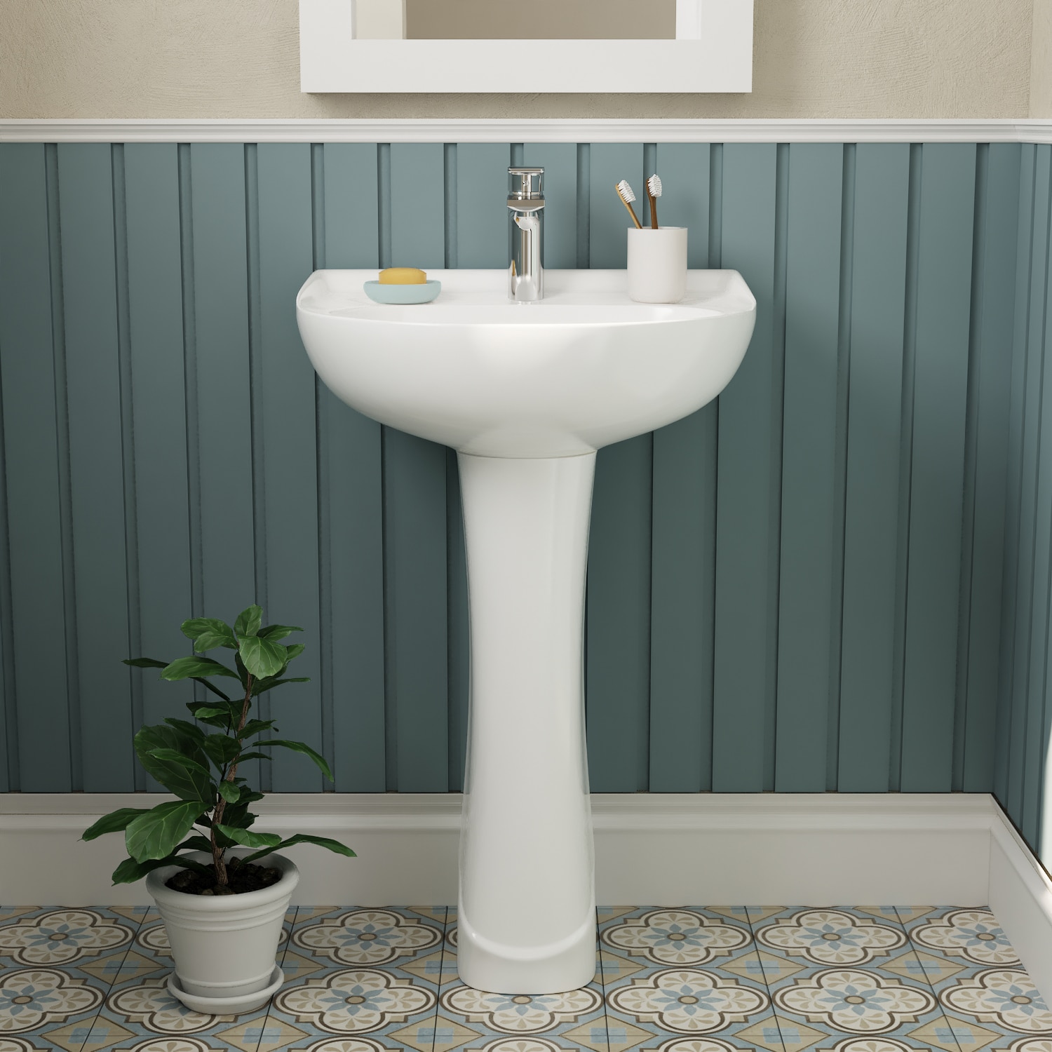 DeerValley Lavabo Pedestal de Cerámica Blanco Combo (16.54 pulgadas x 20.08 pulgadas x 32.09 pulgadas) - DV-1P525