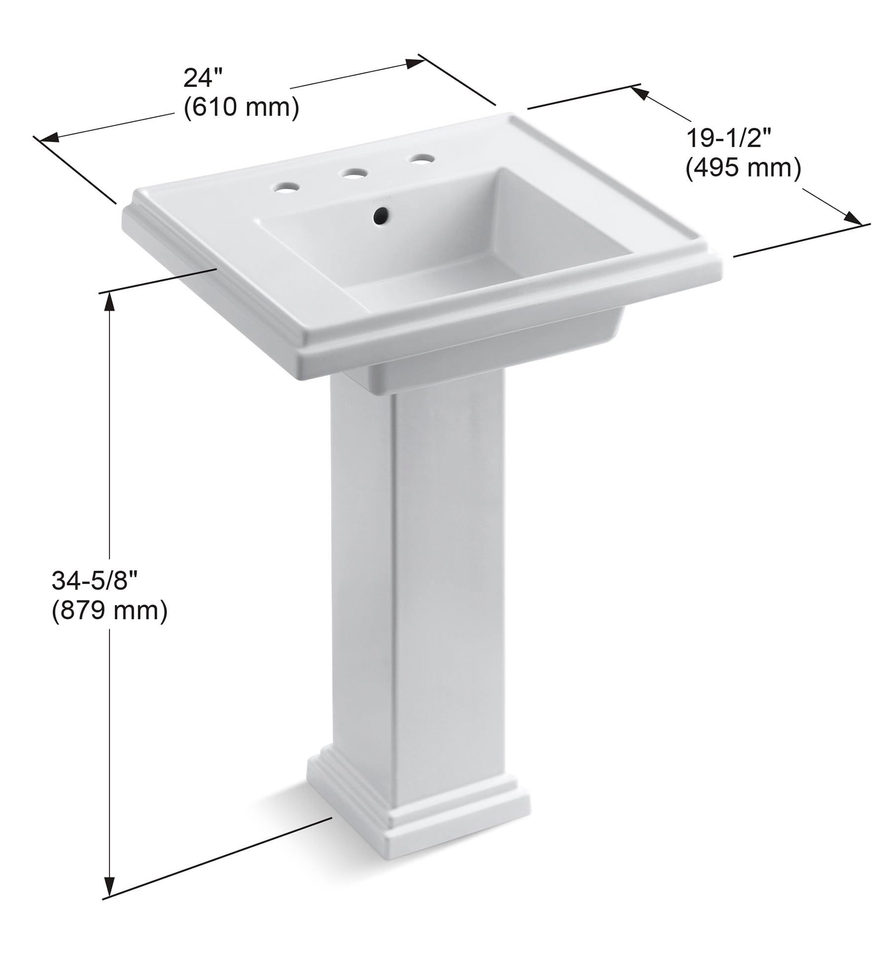 Tresham Combo de Lavabo de Pedestal en Blanco de Barro de Fuego (24 pulgadas x 19.5 pulgadas x 34.625 pulgadas) - 2844-8-0