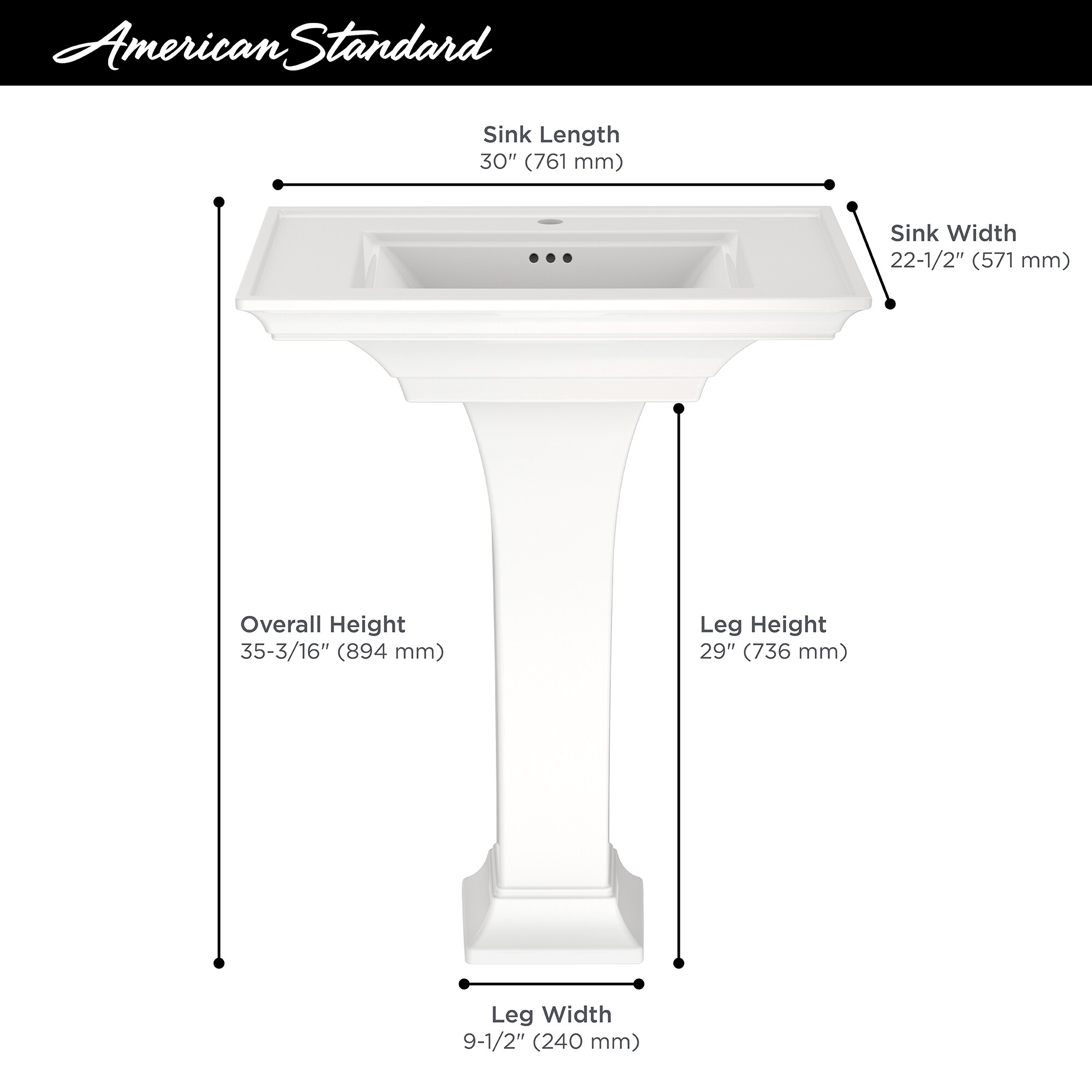 American Standard Town Square Lavabo de pedestal de cerámica blanca (22.5 pulgadas x 30 pulgadas x 35 pulgadas) - 0297100.020
