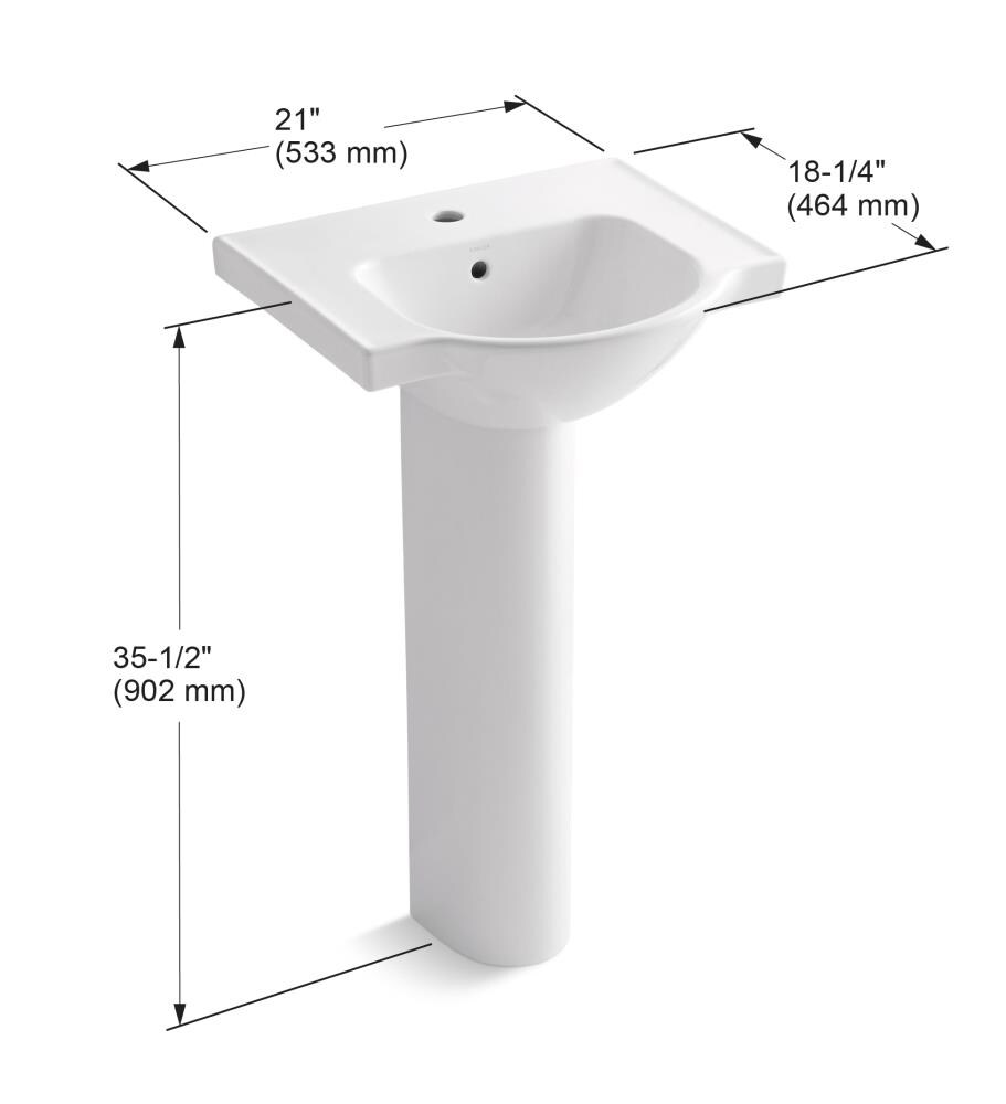 Fregadero de pedestal blanco de porcelana vitrificada KOHLER Veer (21 pulgadas x 35.5 pulgadas) - 5265-1-0