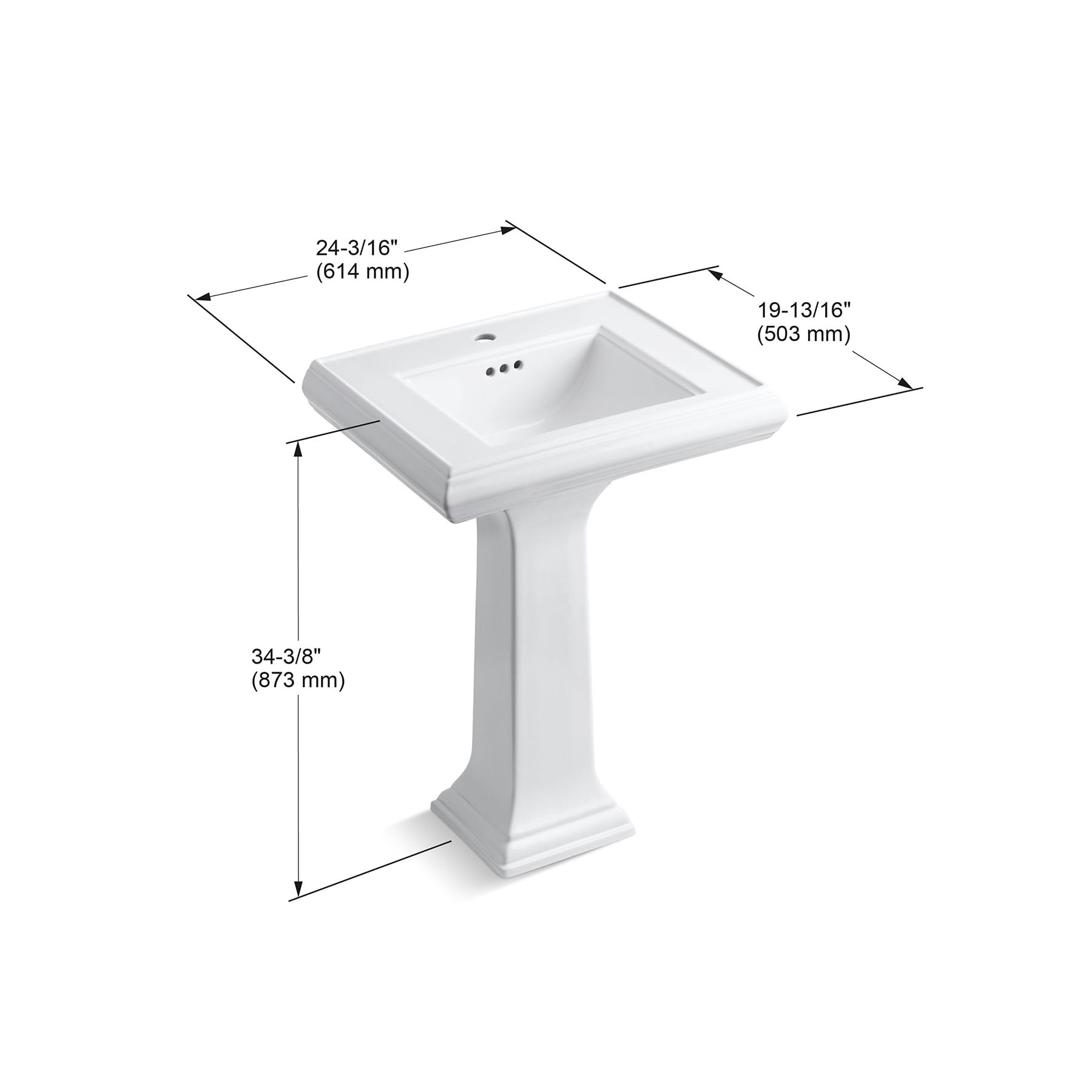 Fregadero de pedestal Memoirs de cerámica de fuego blanco KOHLER (24.19 pulgadas x 19.88 pulgadas x 34.38 pulgadas) - 2238-1-0