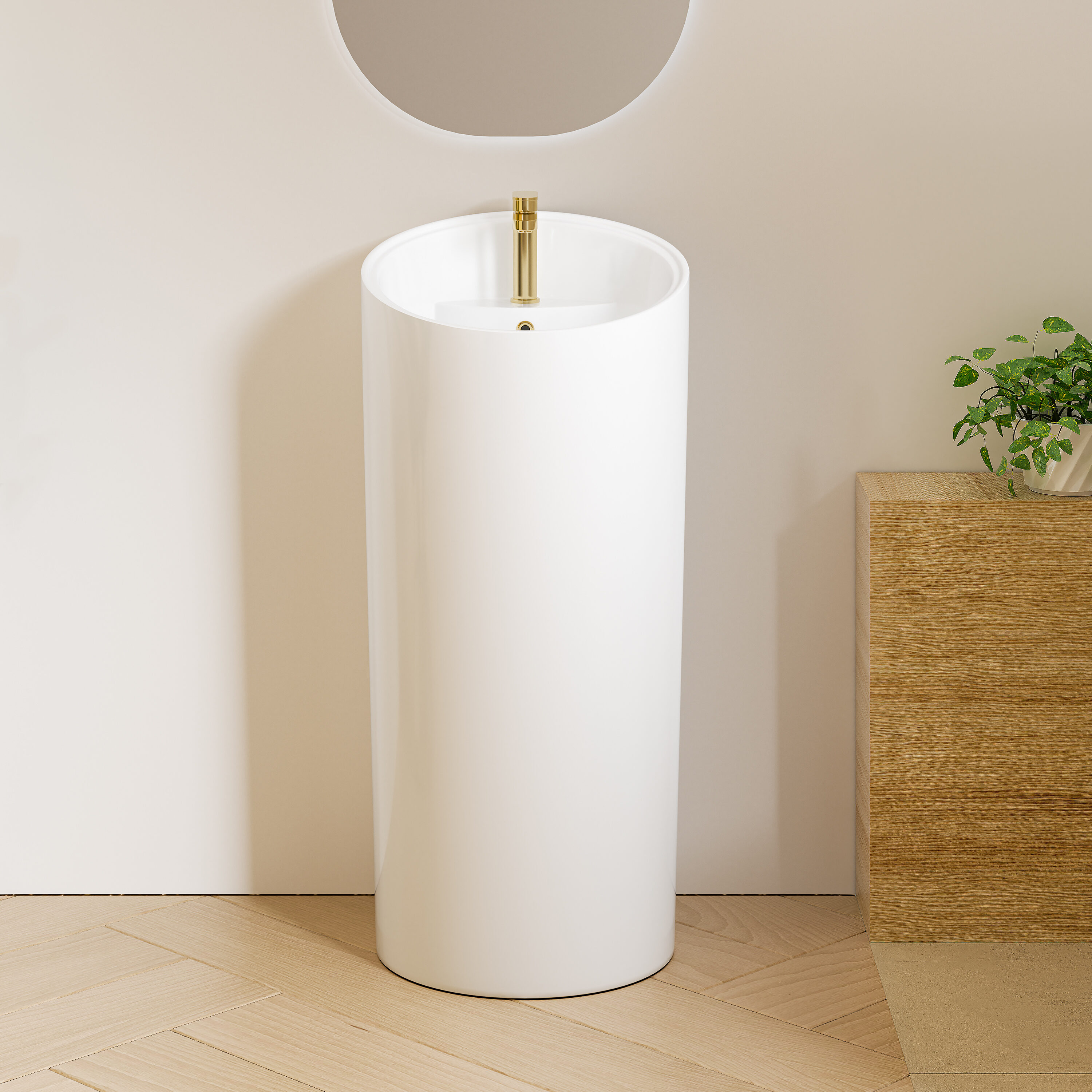Eridanus Reno Lavabo de Pedestal de China Vítrea Moderno Blanco y Nítido Combo (18 pulgadas x 38.25 pulgadas) - ERI-PB-411