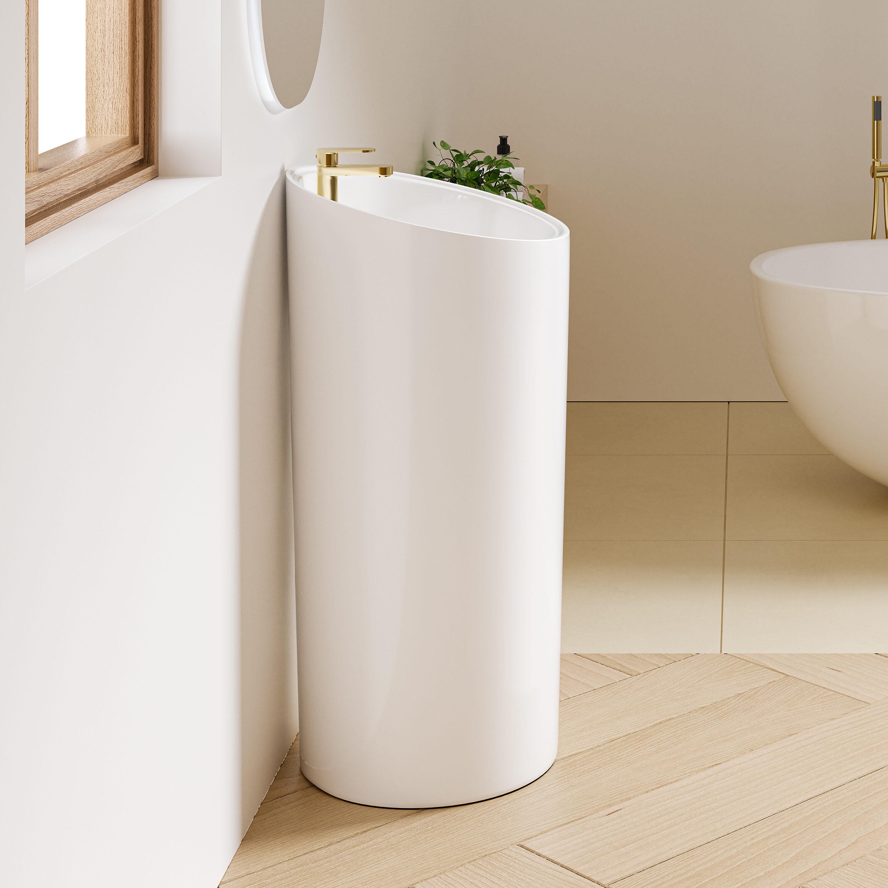 Eridanus Reno Lavabo de Pedestal de China Vítrea Moderno Blanco y Nítido Combo (18 pulgadas x 38.25 pulgadas) - ERI-PB-411