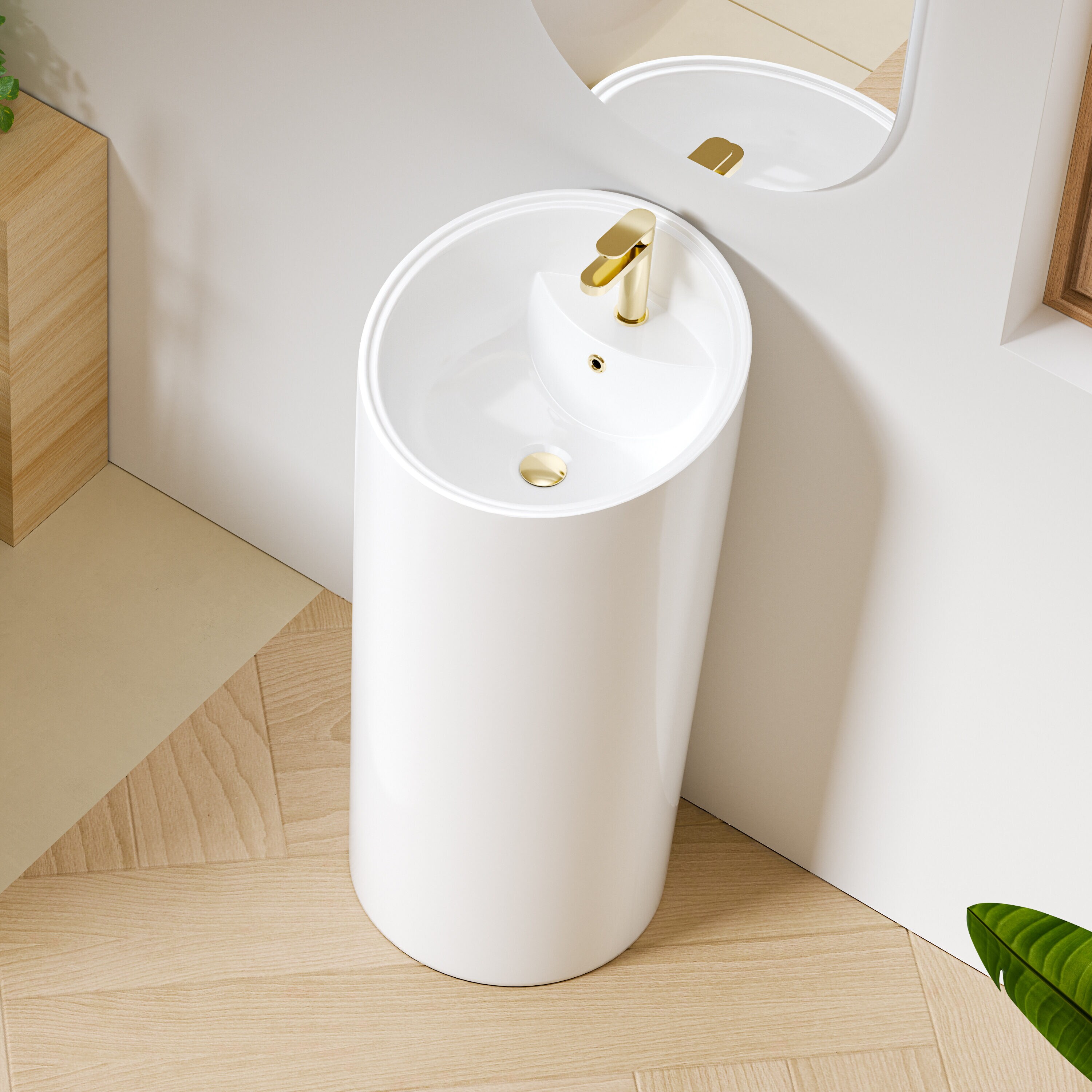 Eridanus Reno Lavabo de Pedestal de China Vítrea Moderno Blanco y Nítido Combo (18 pulgadas x 38.25 pulgadas) - ERI-PB-411