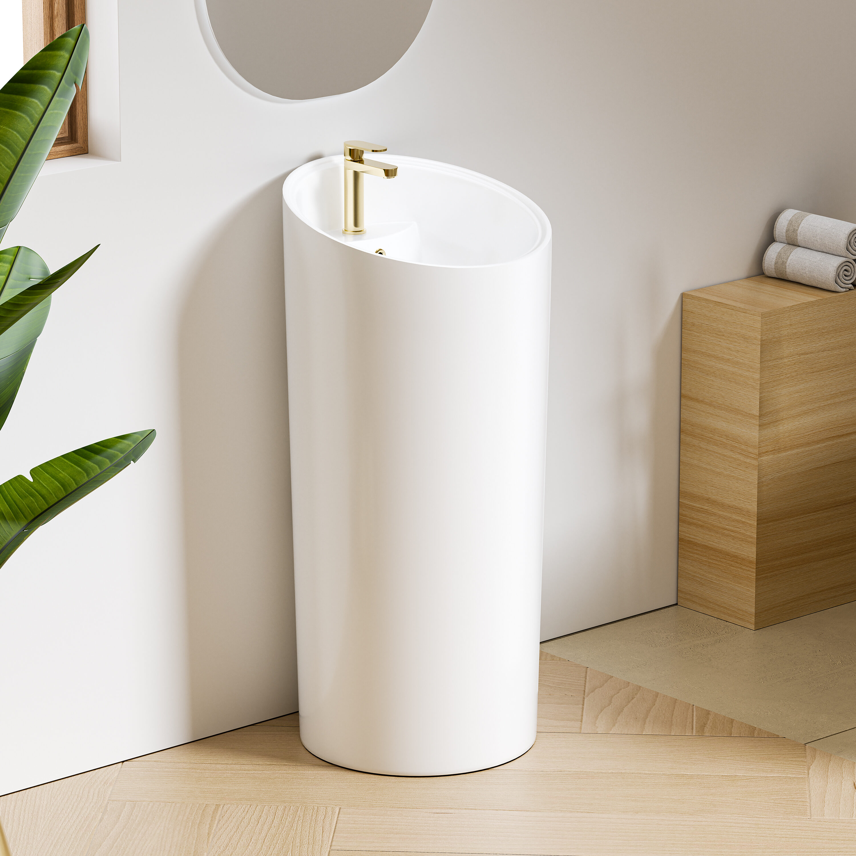 Eridanus Reno Lavabo de Pedestal de China Vítrea Moderno Blanco y Nítido Combo (18 pulgadas x 38.25 pulgadas) - ERI-PB-411