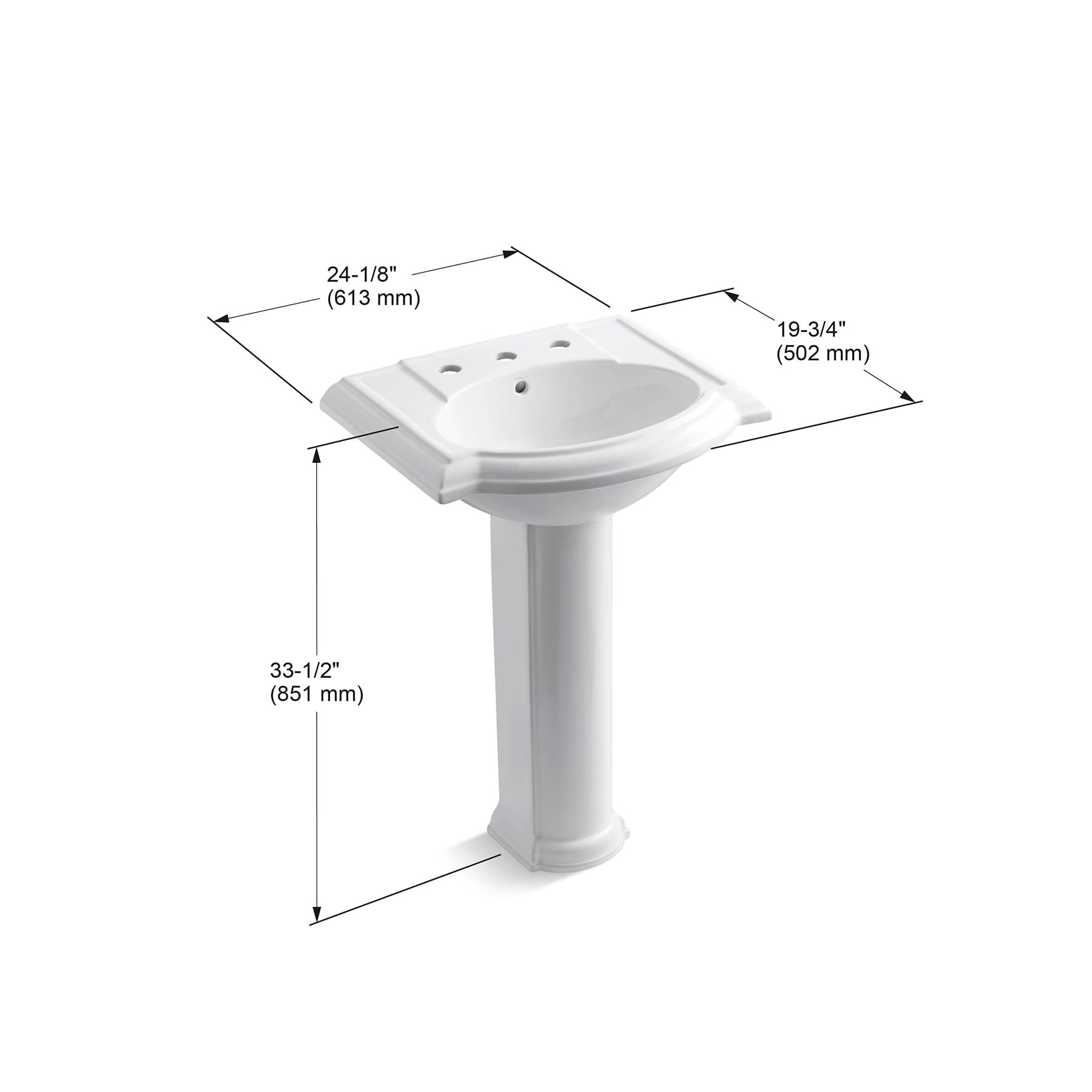 Lavabo de pedestal de porcelana blanca Devonshire de KOHLER (combinación 24.125 pulgadas x 19.75 pulgadas x 33.5 pulgadas) - 2286-8-0