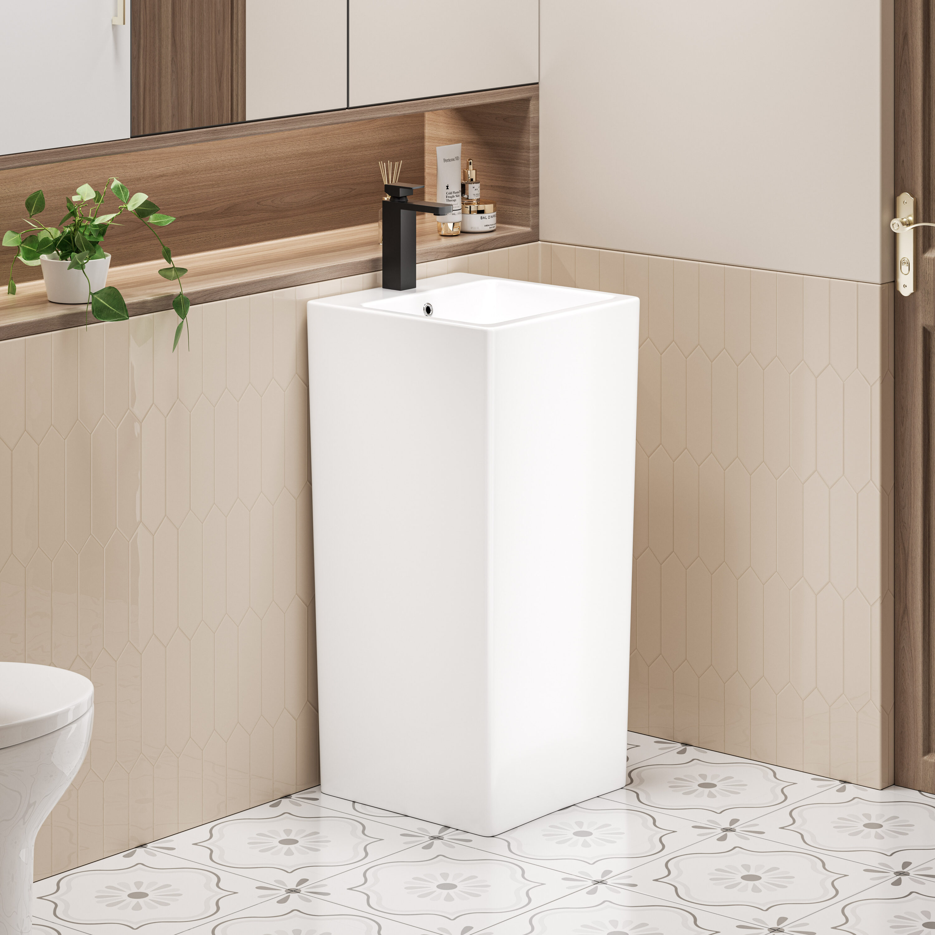 Eridanus Eridanus Turner Lavabo Peonín de China Vítrea Blanco Moderno Combo (16 pulgadas x 33 pulgadas) - ERI-PB-402-A