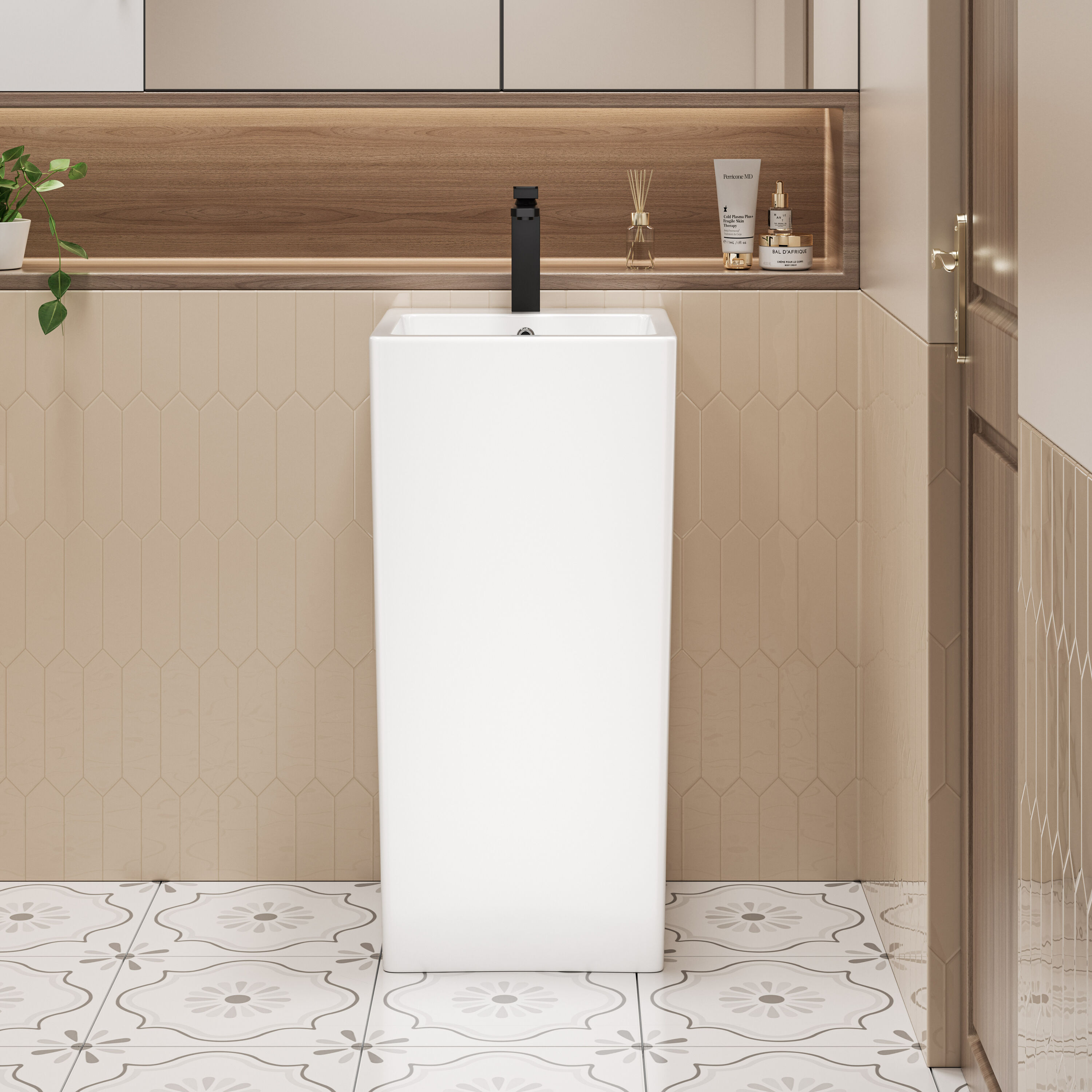 Eridanus Eridanus Turner Lavabo Peonín de China Vítrea Blanco Moderno Combo (16 pulgadas x 33 pulgadas) - ERI-PB-402-A
