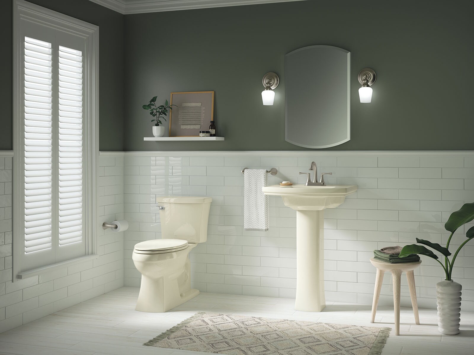 KOHLER Elliston Lavabo de Pedestal de Cerámica Vitrea en Biscuit (23.75 pulgadas x 20 pulgadas x 6.9375 pulgadas) - R6374-4-96