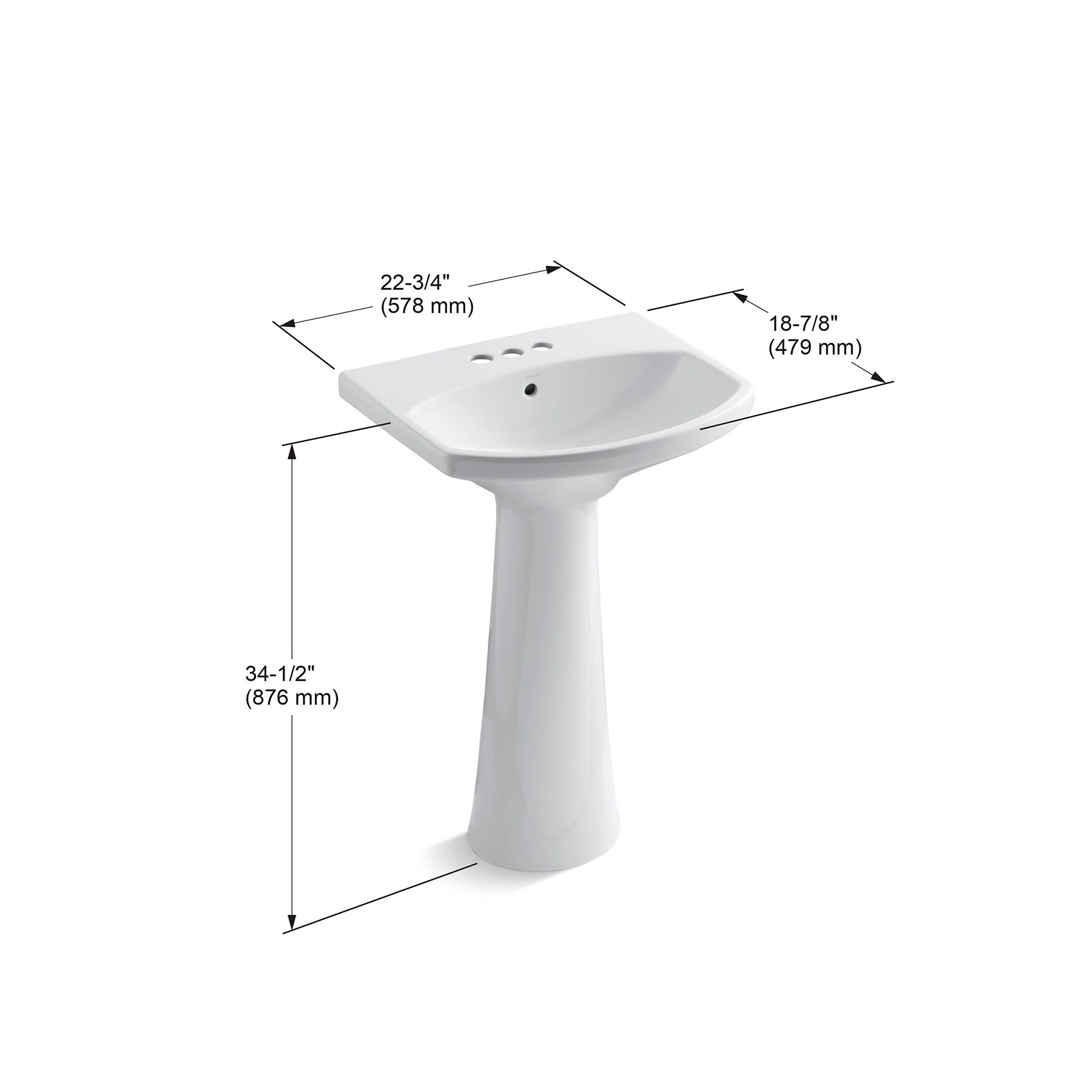 KOHLER Cimarron Vessel Vitreous China Blanco Combo de Lavabo sobre Pedestal (22.75 pulgadas x 73.5 pulgadas x 34.5 pulgadas) - 2362-4-0